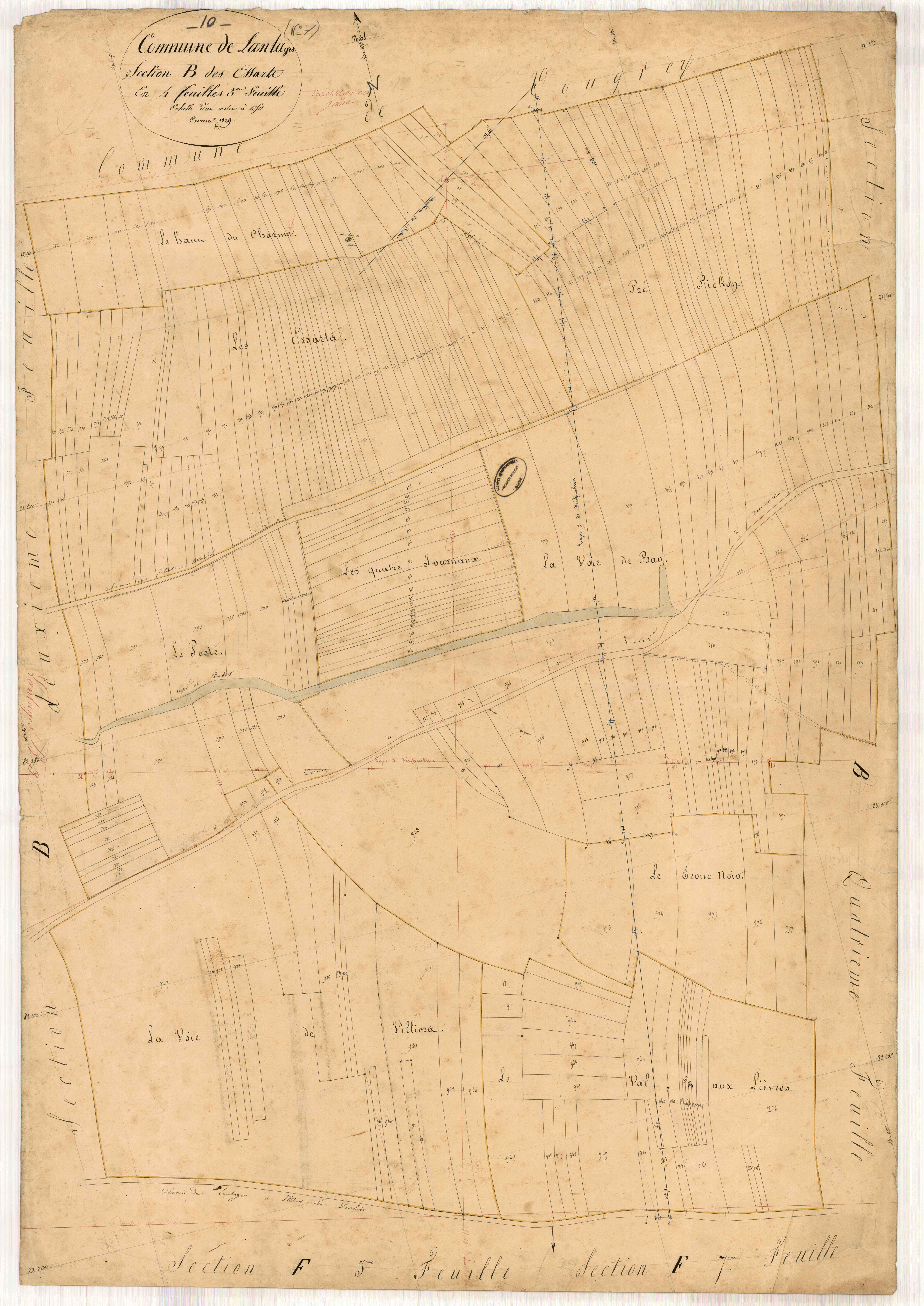 Lantages, section B dite des Essarts, feuille n° 3