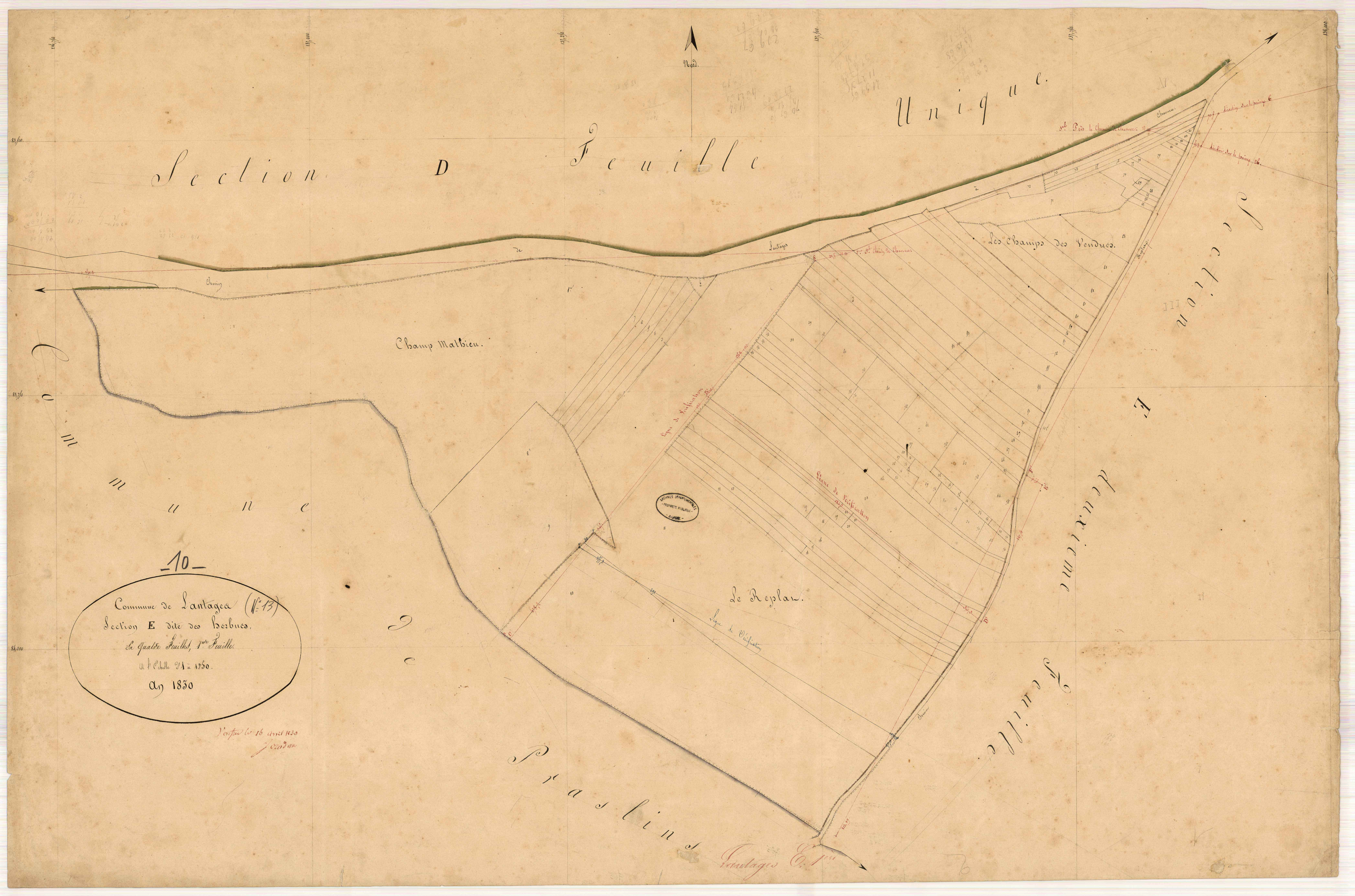 Lantages, section E dite des Herbues, feuille n° 1