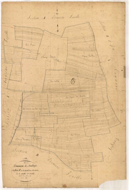Lantages, section A dite de la Chapelle d'oze et des bordes, feuille n° 3