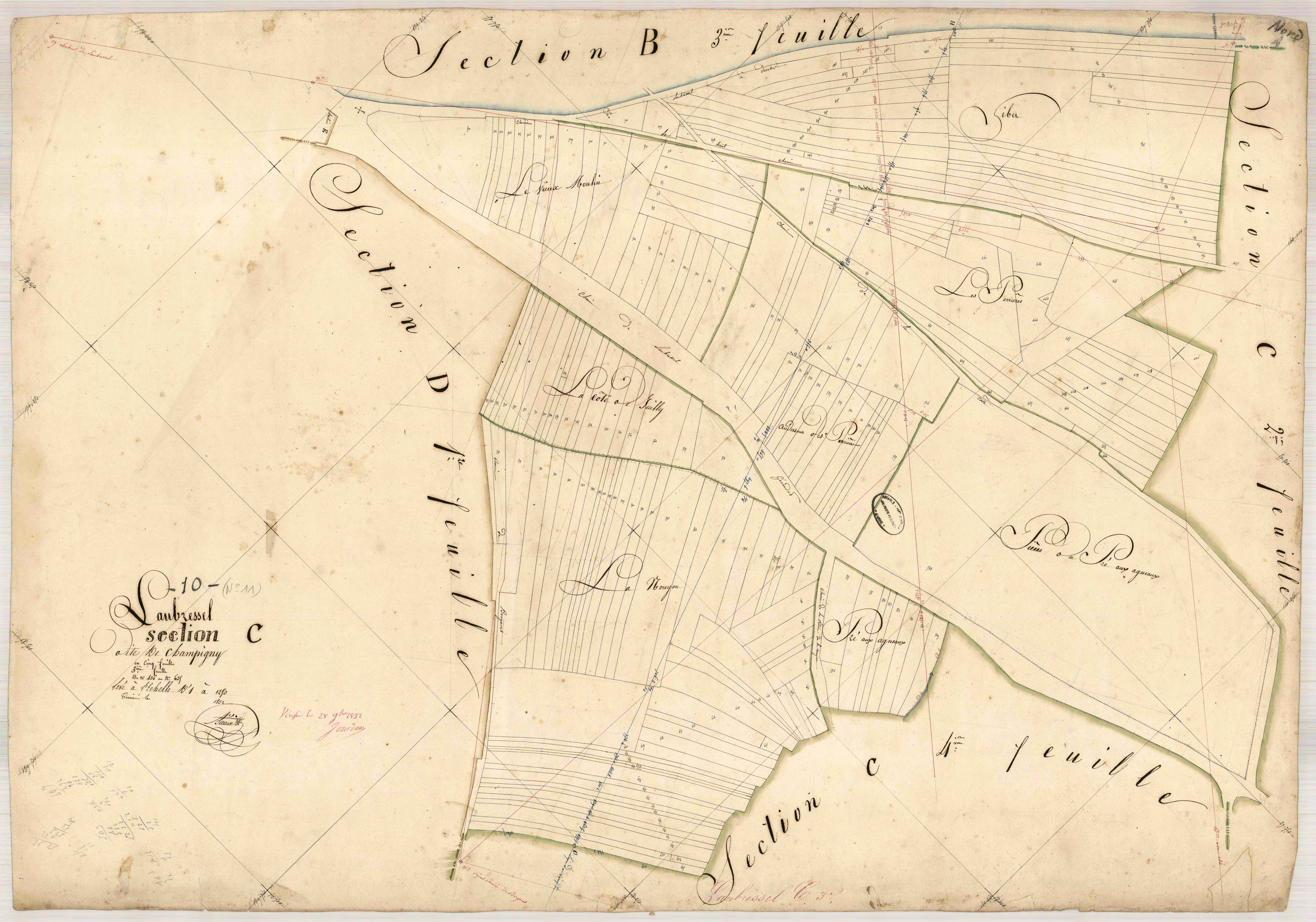 Laubressel, section C dite de Champigny, feuille n° 3, parcelles n°436-635