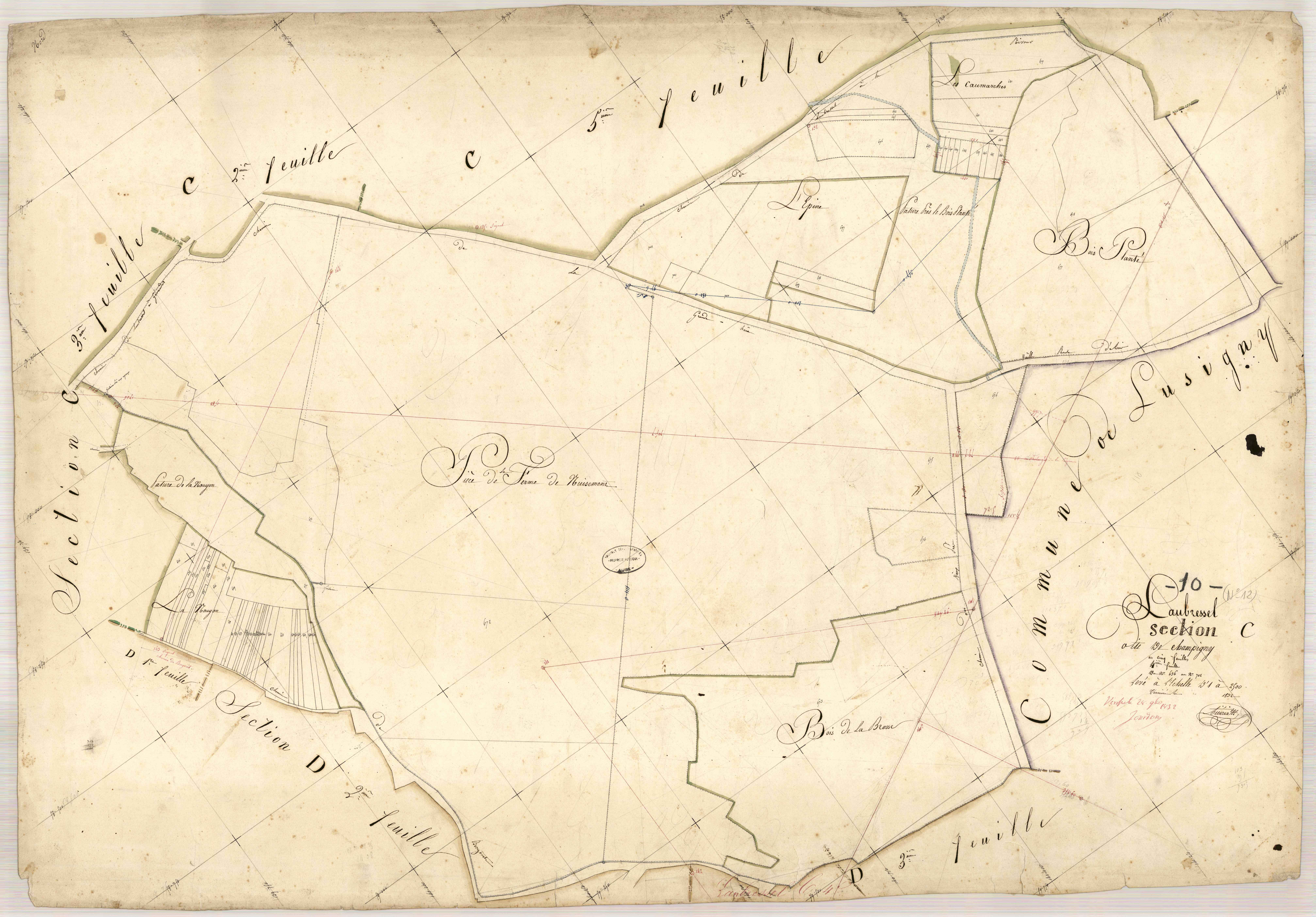 Laubressel, section C dite de Champigny, feuille n° 4, parcelles n°636-702