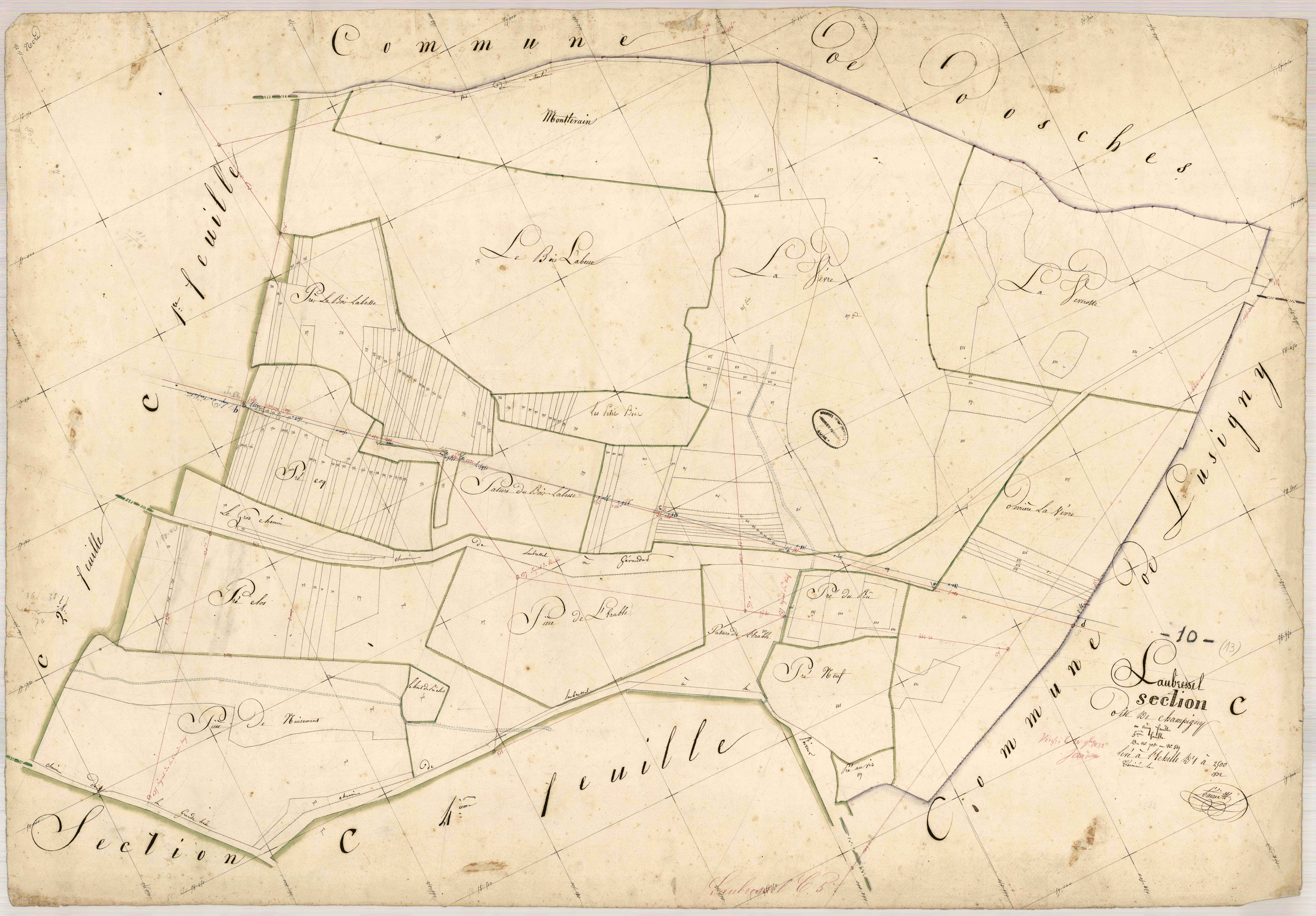 Laubressel, section C dite de Champigny, feuille n° 5, parcelles n°703-849
