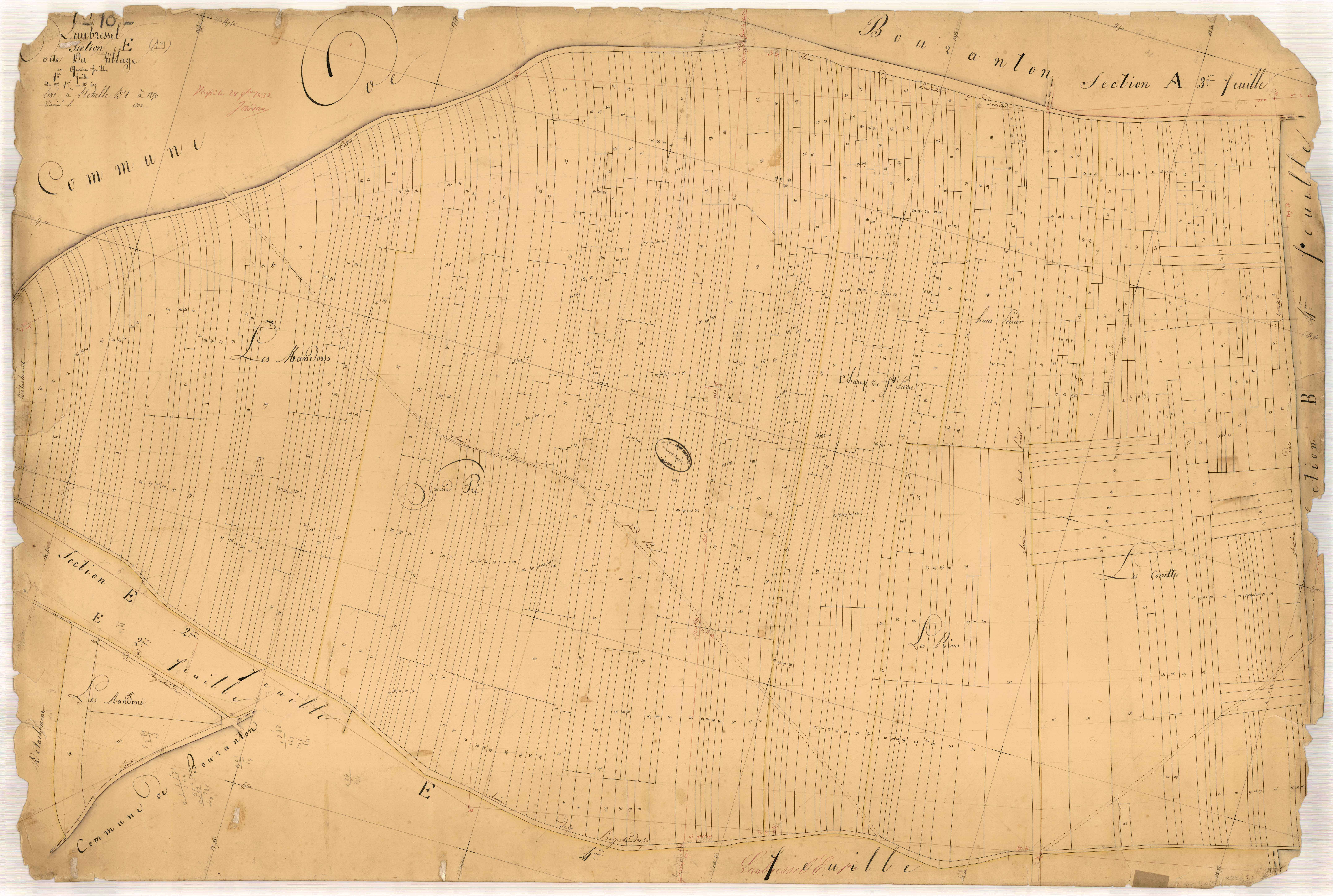 Laubressel, section E dite du village, feuille n° 1, parcelles n°1-627