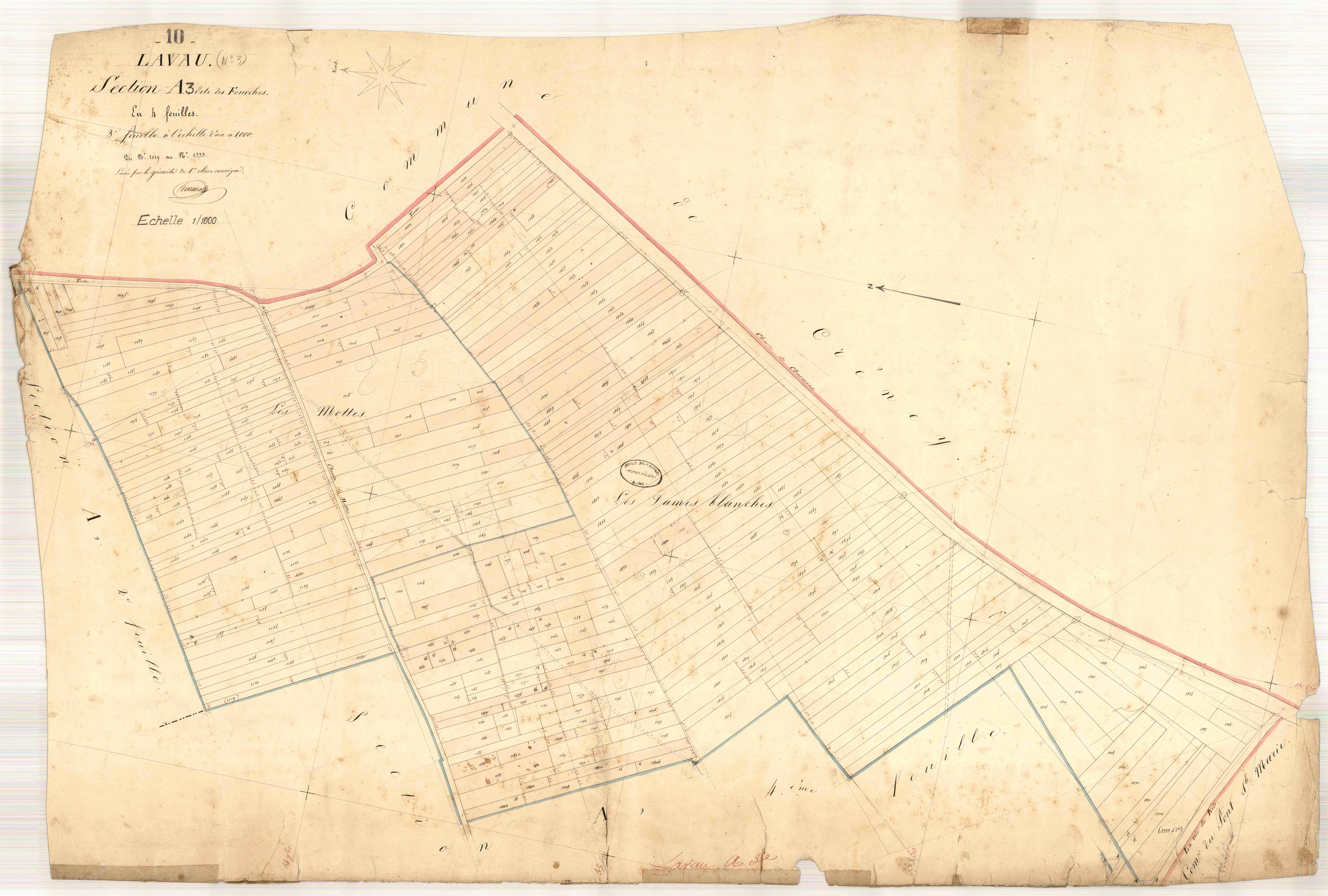 Lavau, section A dite des Fourches, feuille n° 3, parcelles n°1019-1333