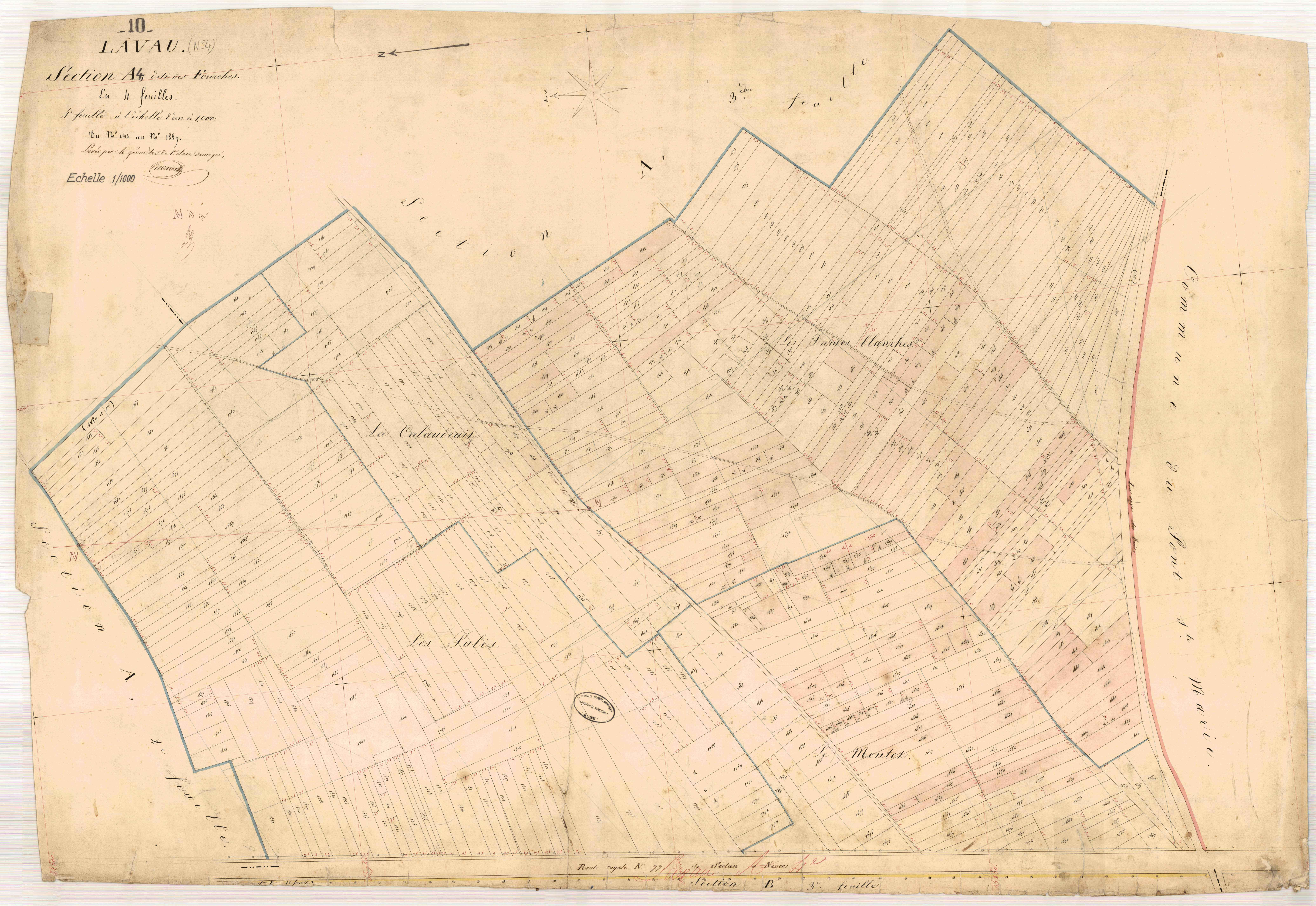 Lavau, section A dite des Fourches, feuille n° 4, parcelles n°1334-1889