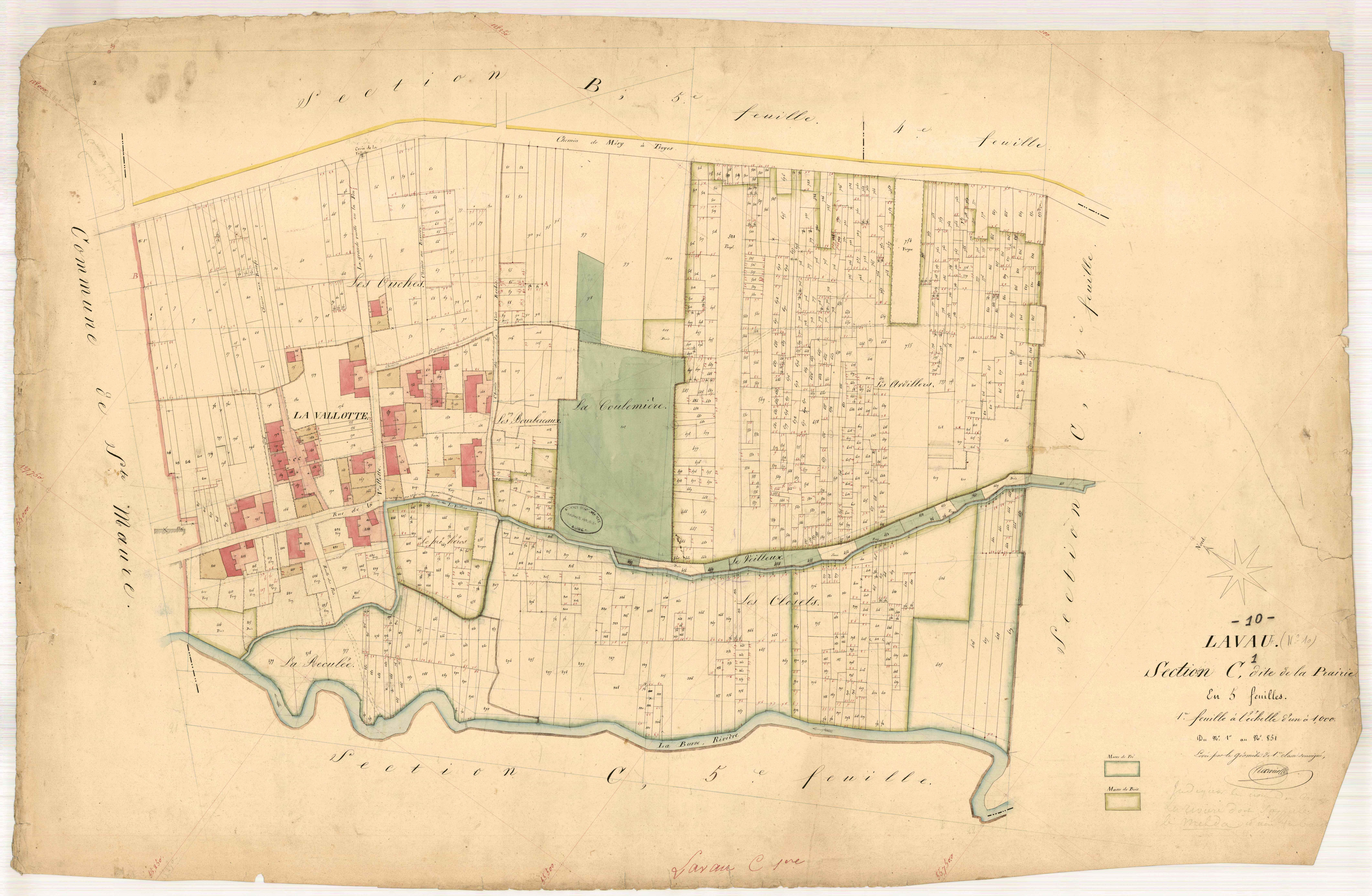 Lavau, section C dite de la Prairie, feuille n° 1, parcelles n°1-851