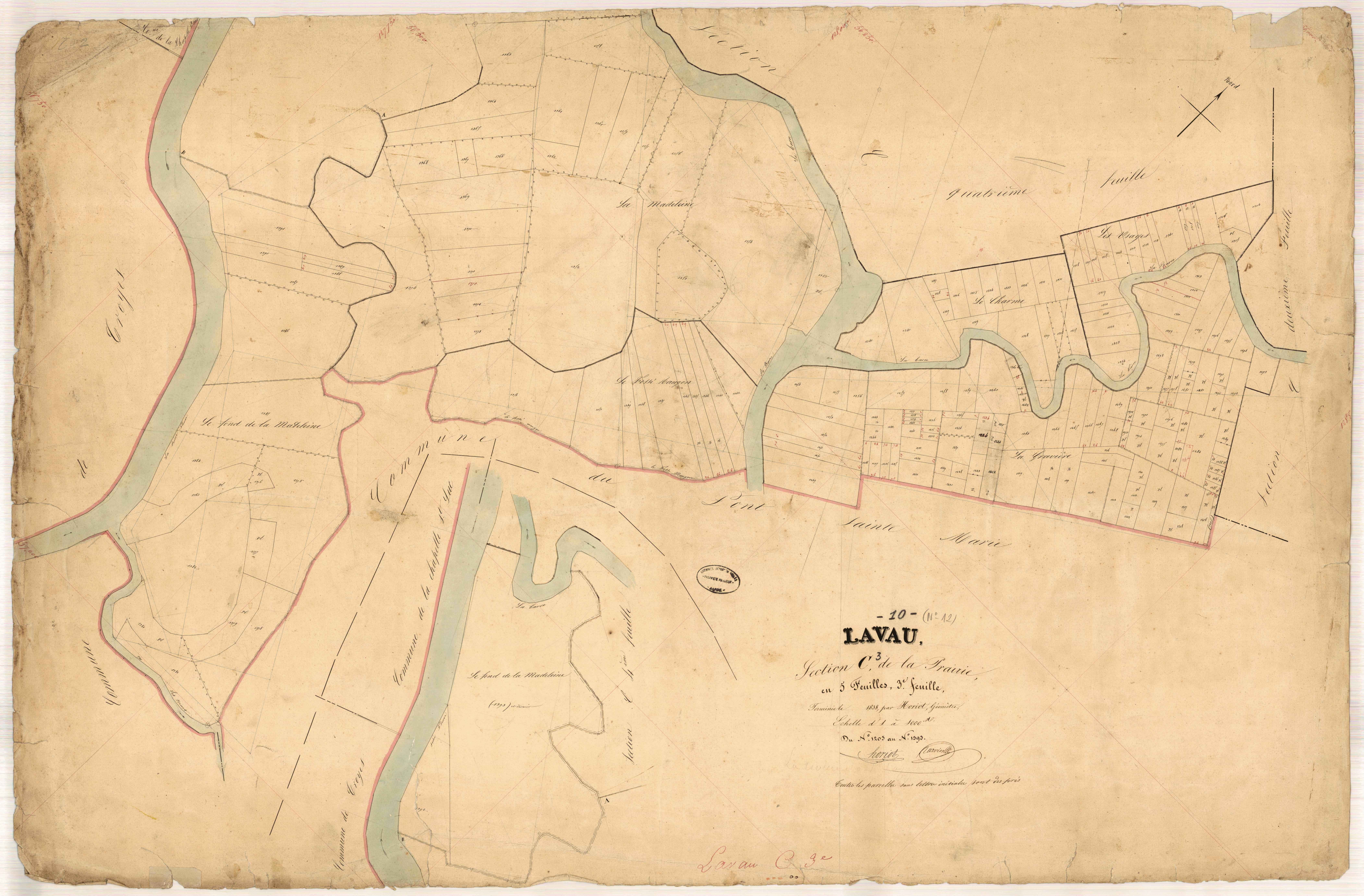 Lavau, section C dite de la Prairie, feuille n° 3, parcelles n°1205-1393