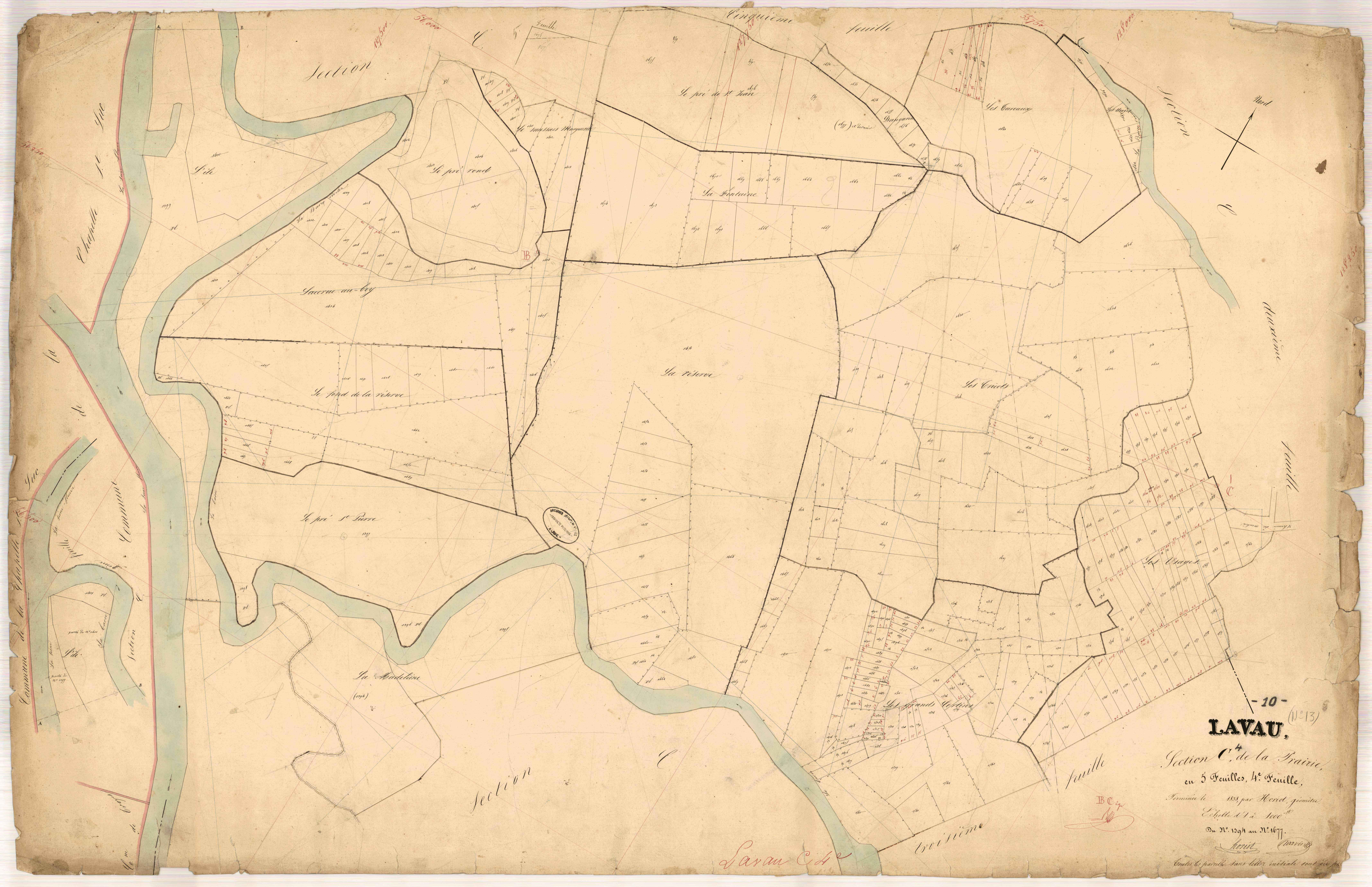 Lavau, section C dite de la Prairie, feuille n° 4, parcelles n°1394-1677
