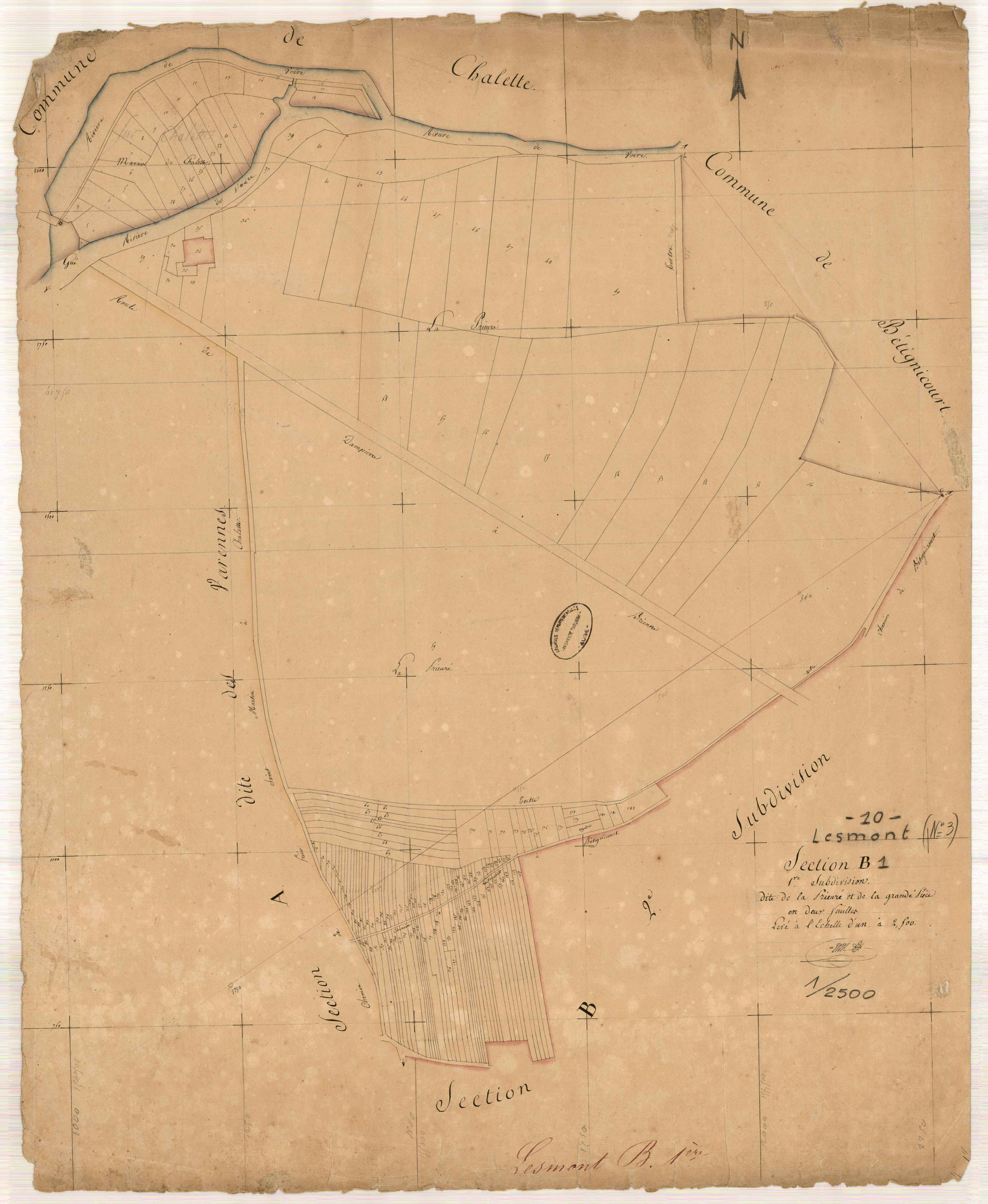 Lesmont, section B dite de la Prieuré et de la Grande Pièce, feuille n° 1