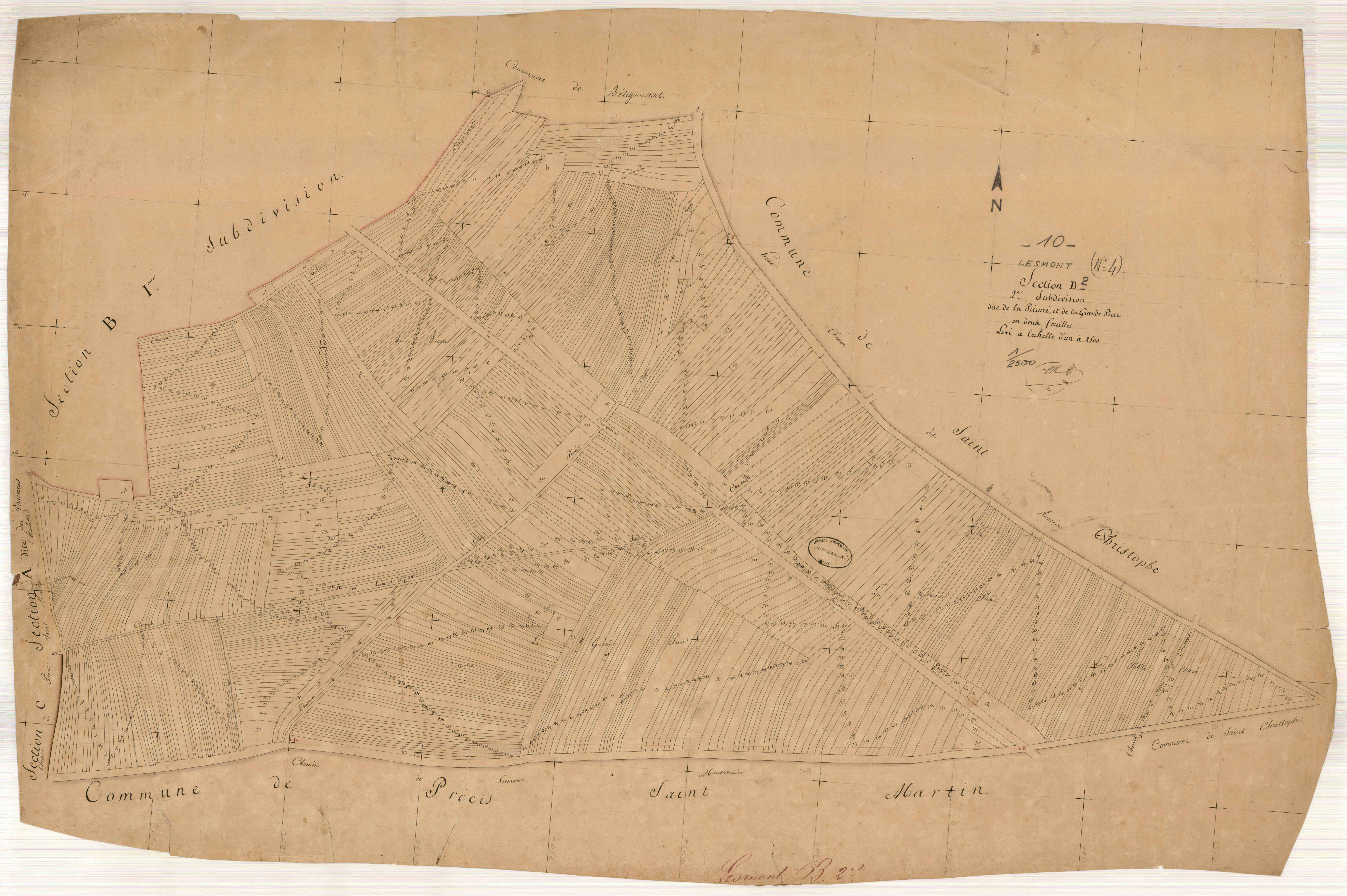 Lesmont, section B dite de la Prieuré et de la Grande Pièce, feuille n° 2