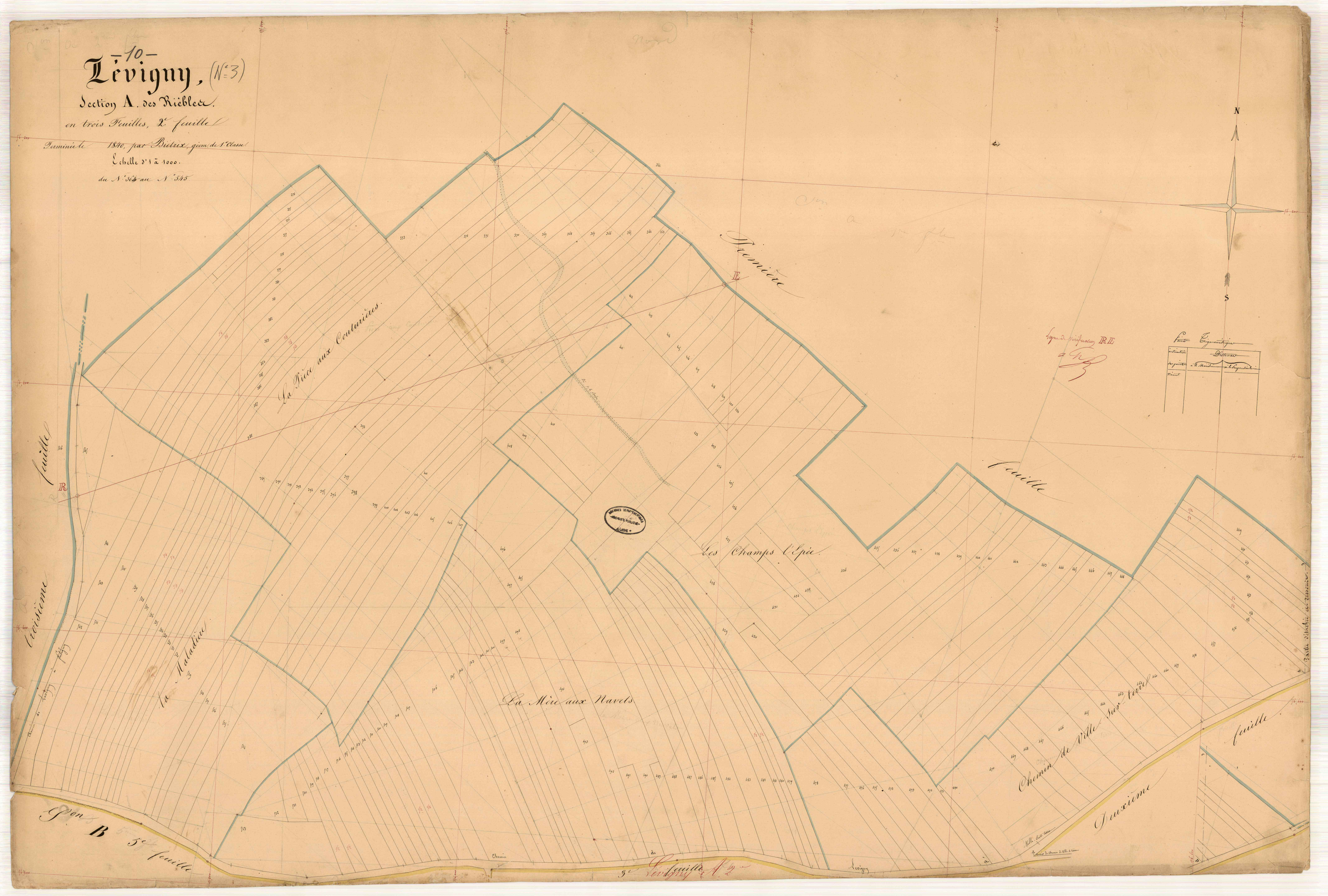Lévigny, section A dite des Rièbles, feuille n° 2, parcelles n°362-545