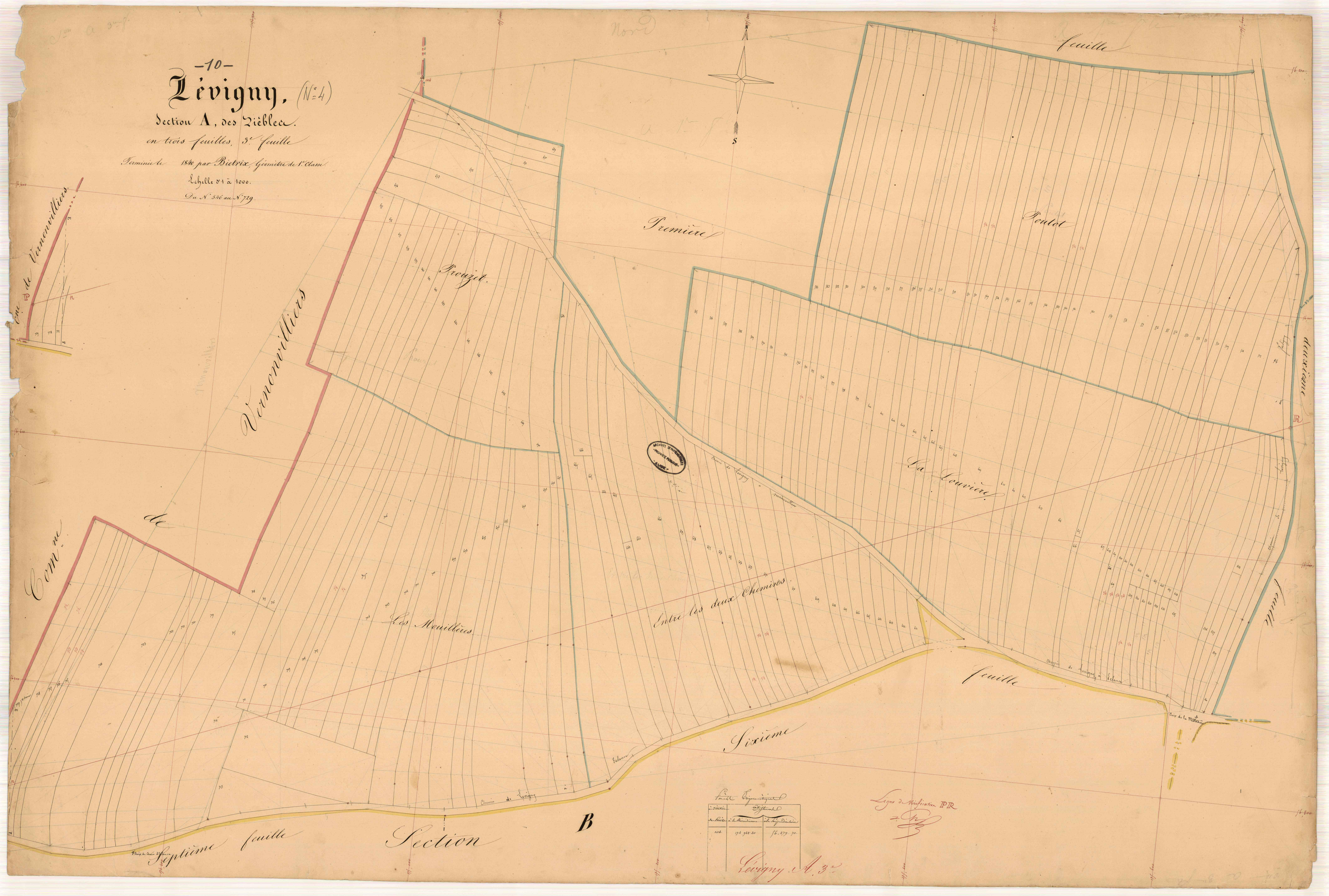 Lévigny, section A dite des Rièbles, feuille n° 3, parcelles n°546-729