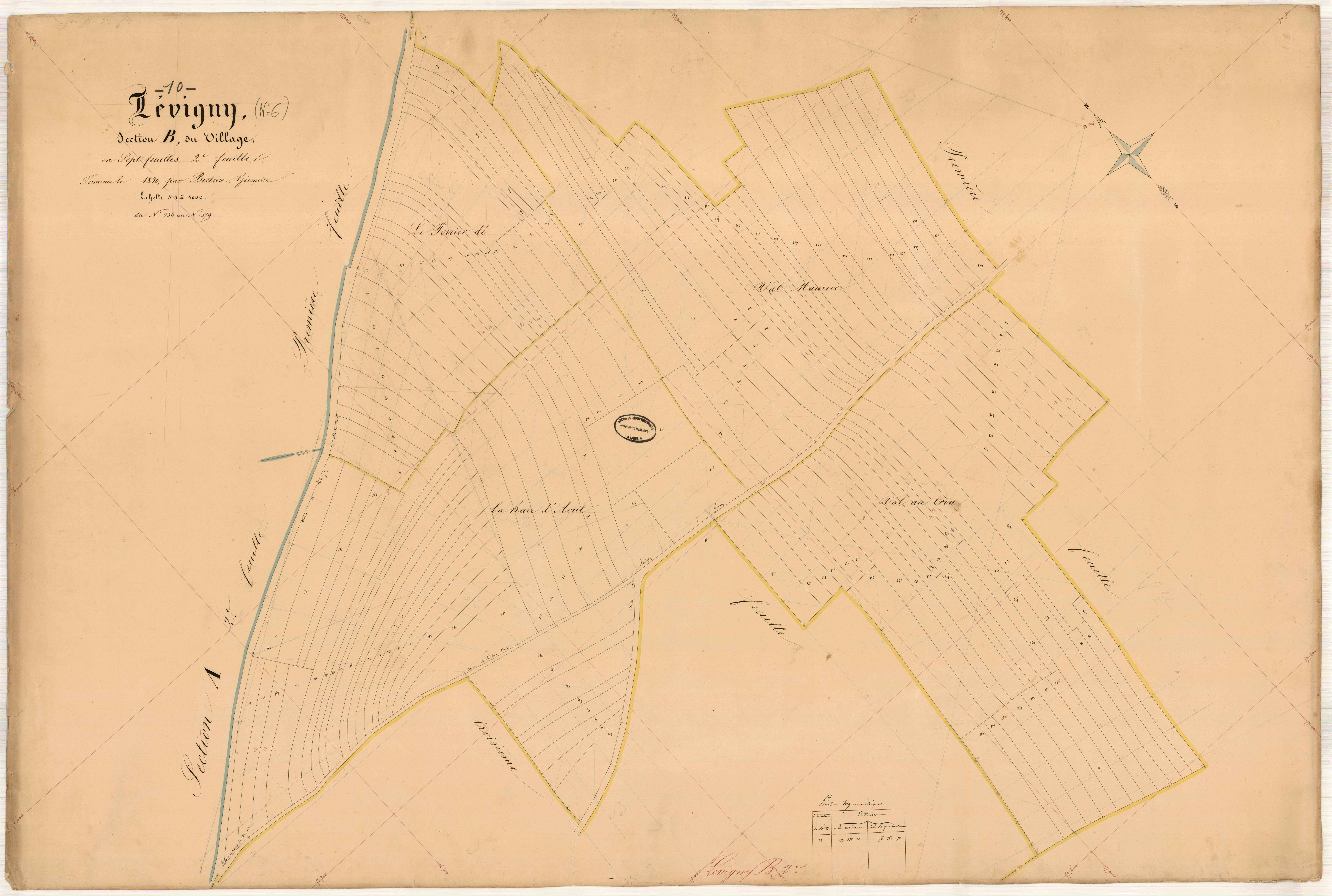 Lévigny, section B dite du Village, feuille n° 2, parcelles n°736-879