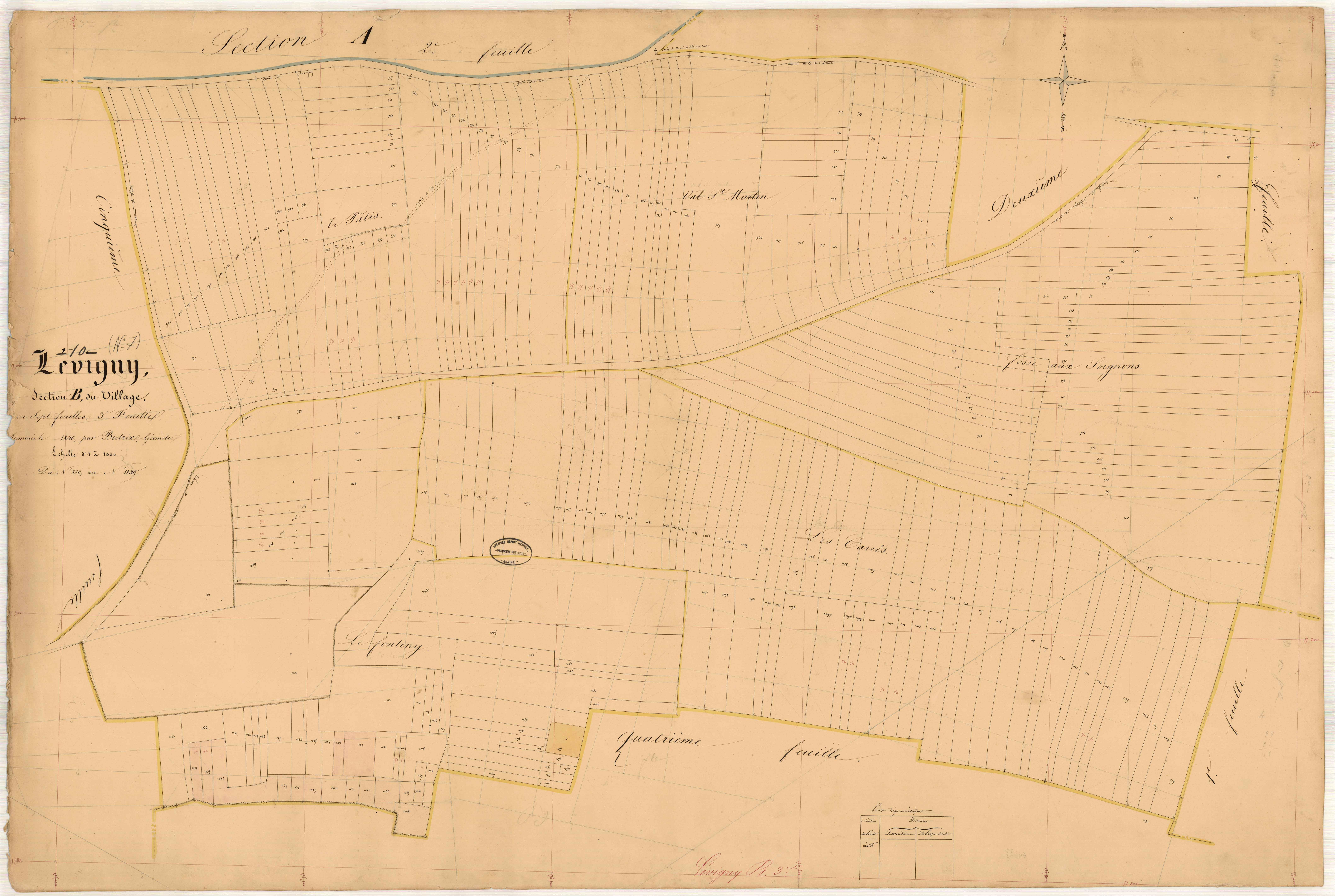 Lévigny, section B dite du Village, feuille n° 3, parcelles n°880-1129