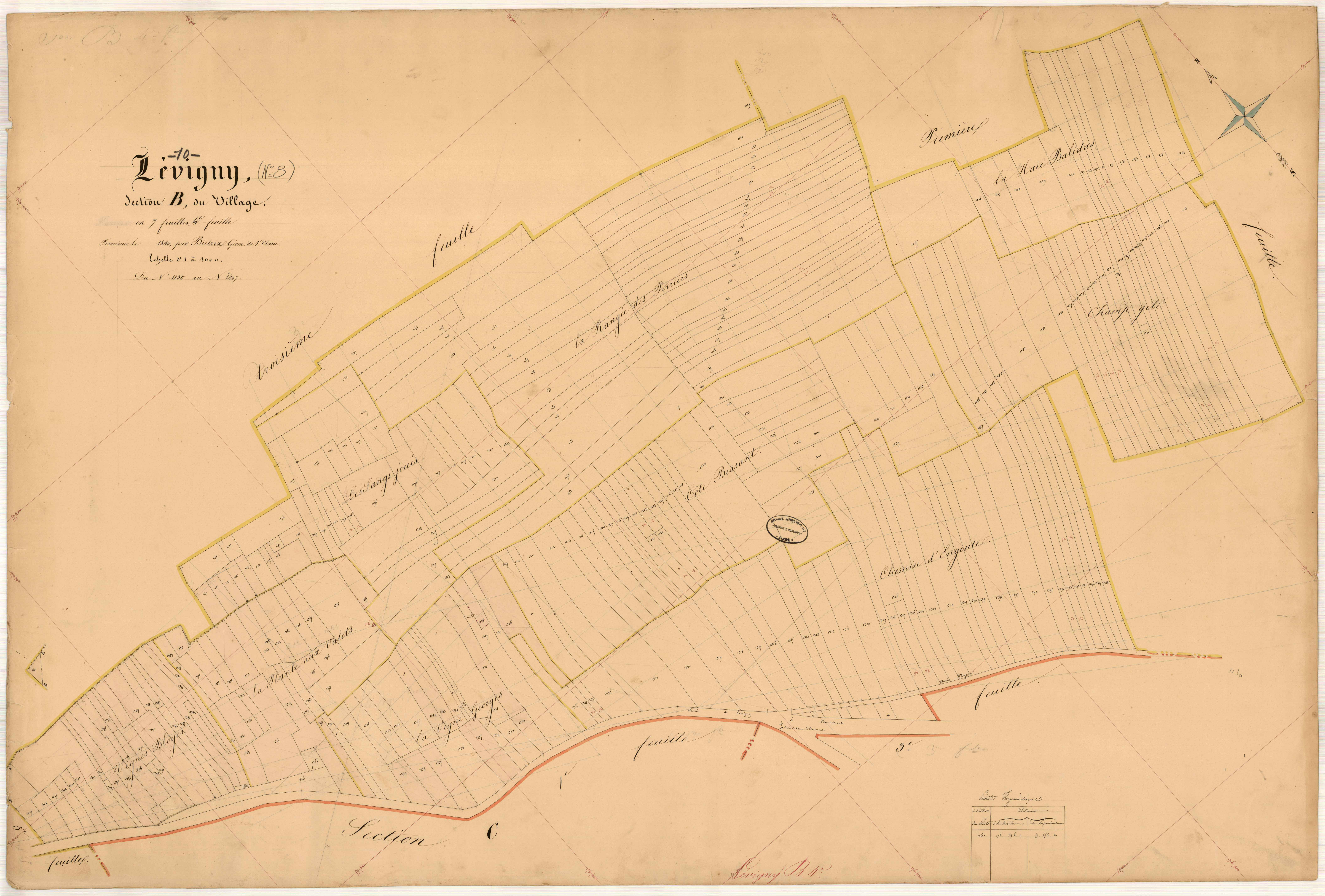 Lévigny, section B dite du Village, feuille n° 4, parcelles n°1130-1407