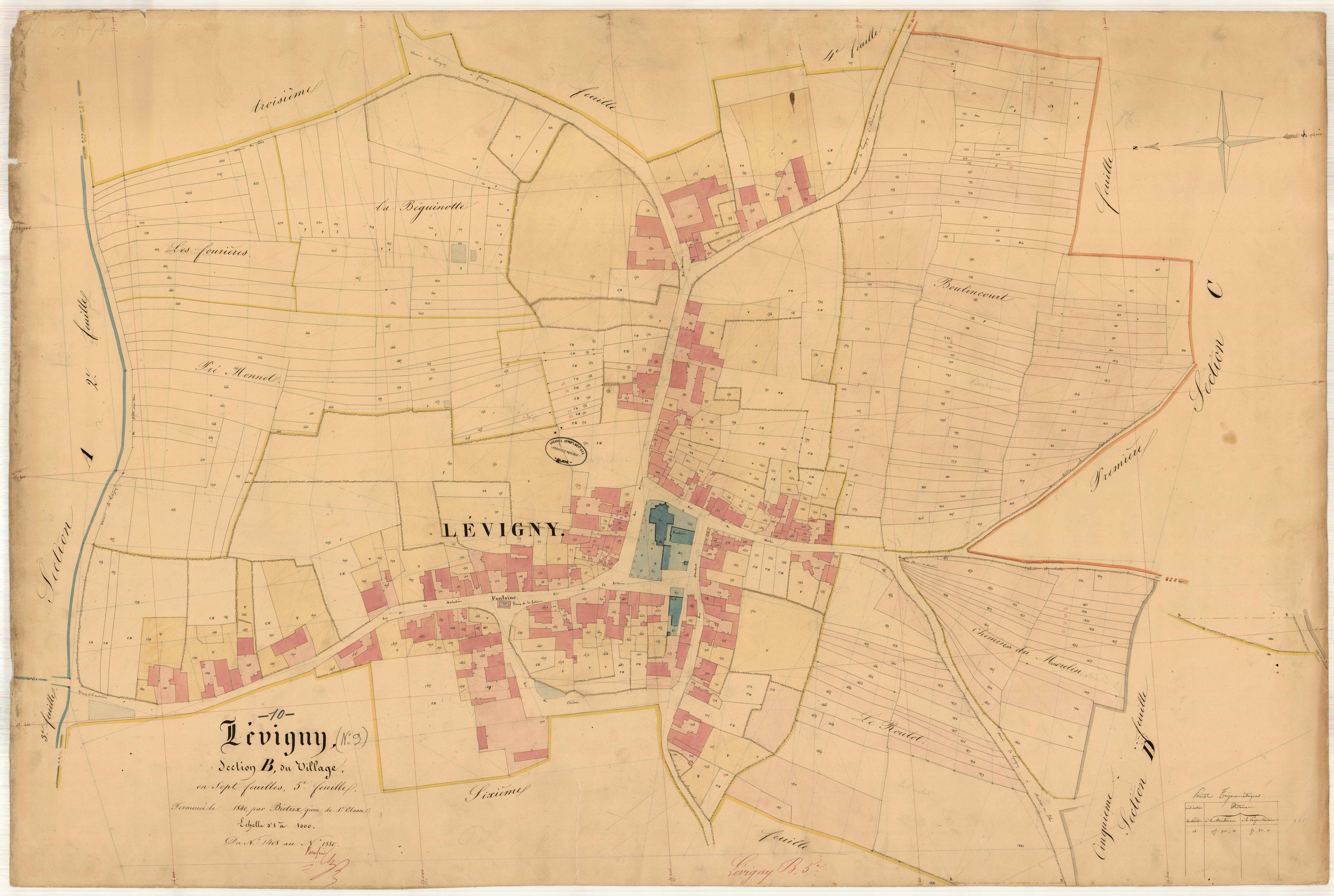 Lévigny, section B dite du Village, feuille n° 5, parcelles n°1408-1880