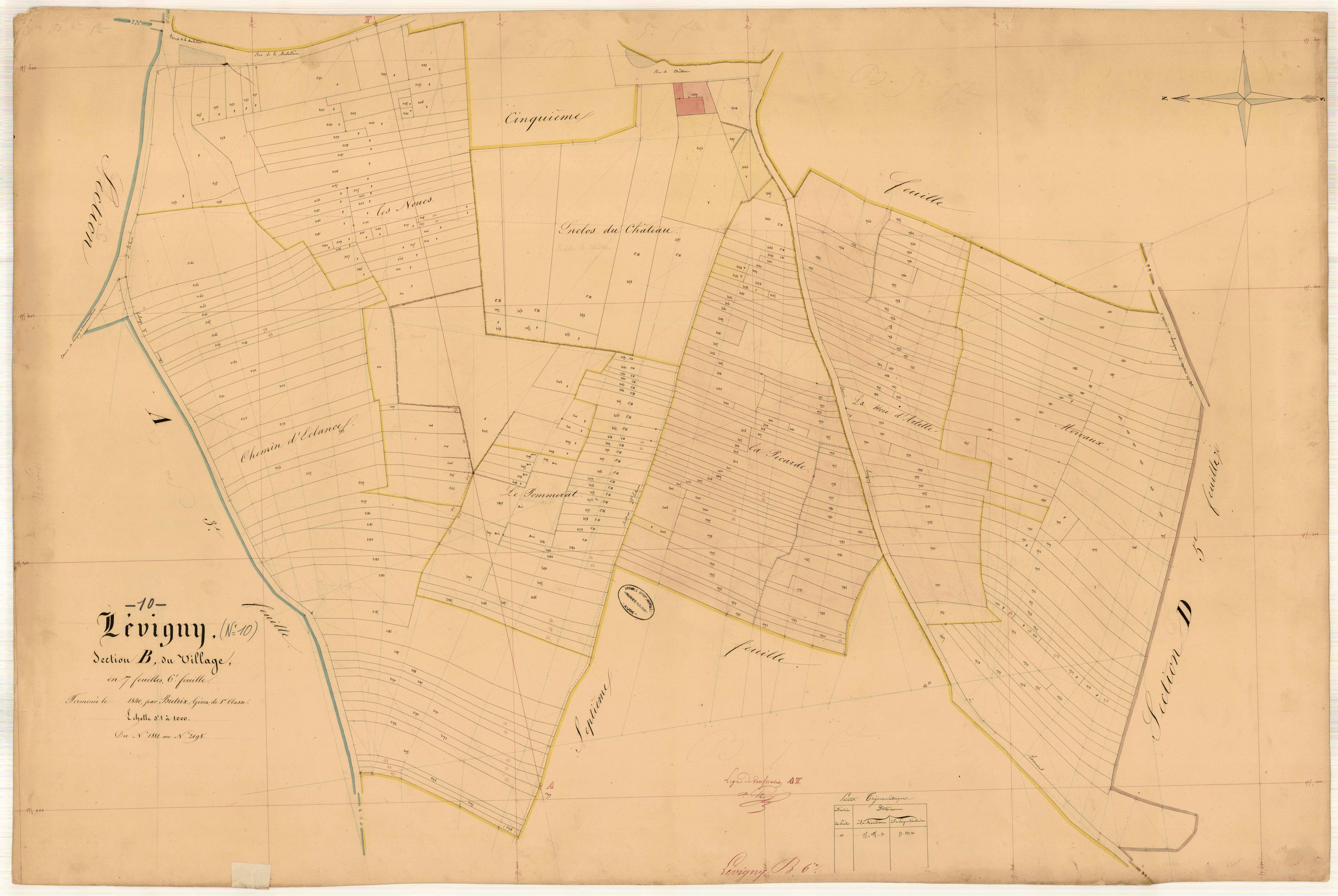 Lévigny, section B dite du Village, feuille n° 6, parcelles n°1881-2198