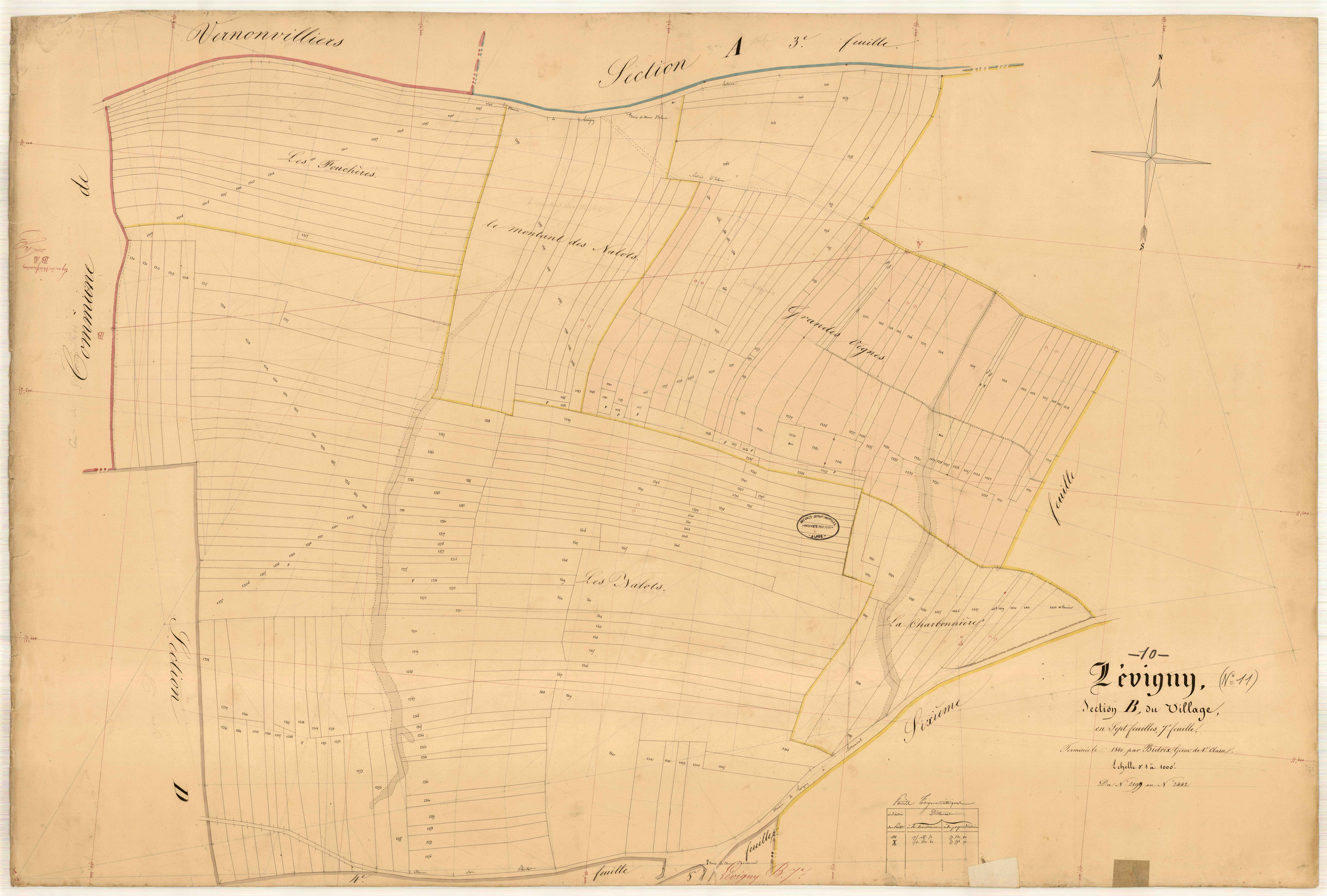 Lévigny, section B dite du Village, feuille n° 7, parcelles n°2199-2442