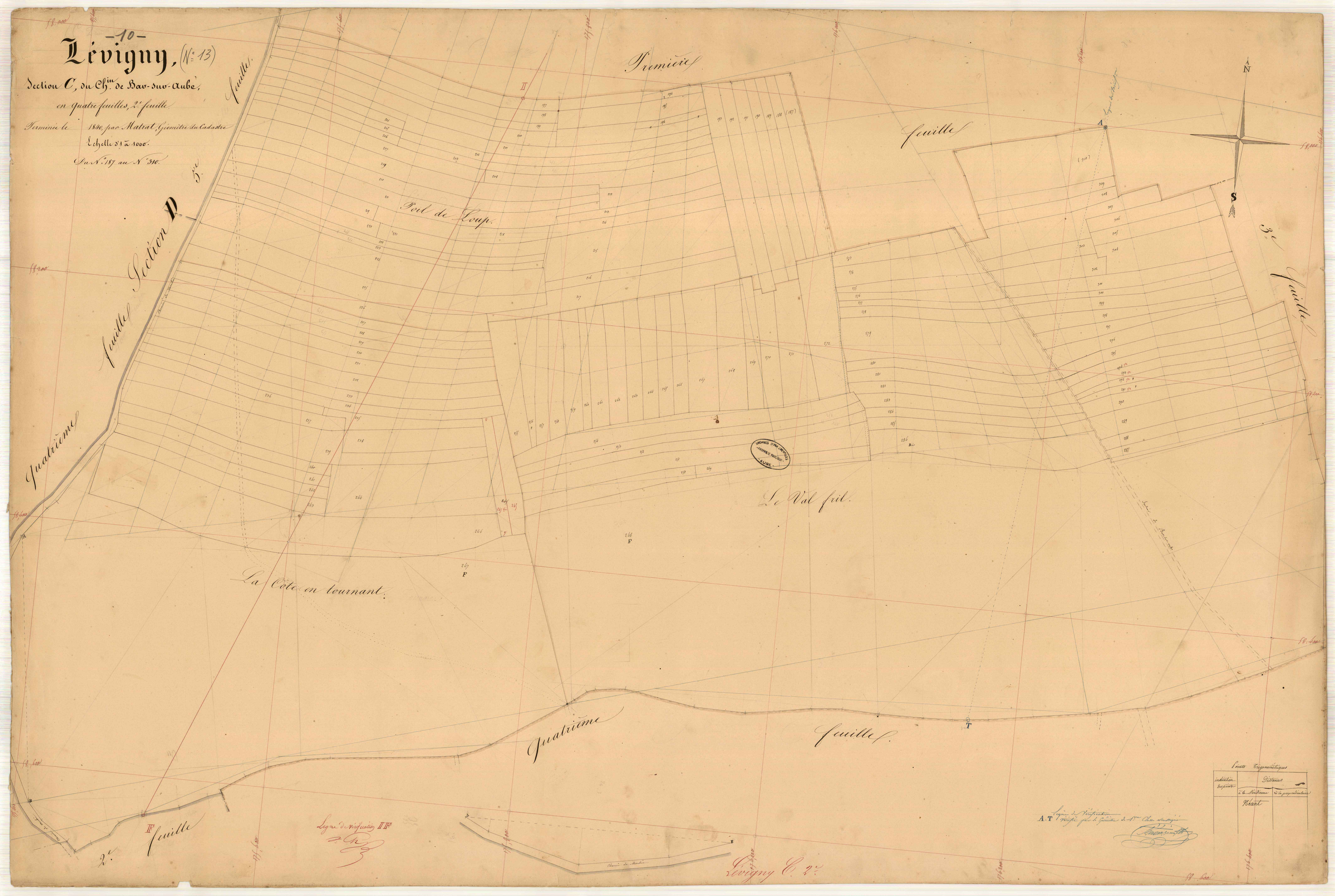 Lévigny, section C dite du chemin de Bar-sur-Aube, feuille n° 2, parcelles n°187-310