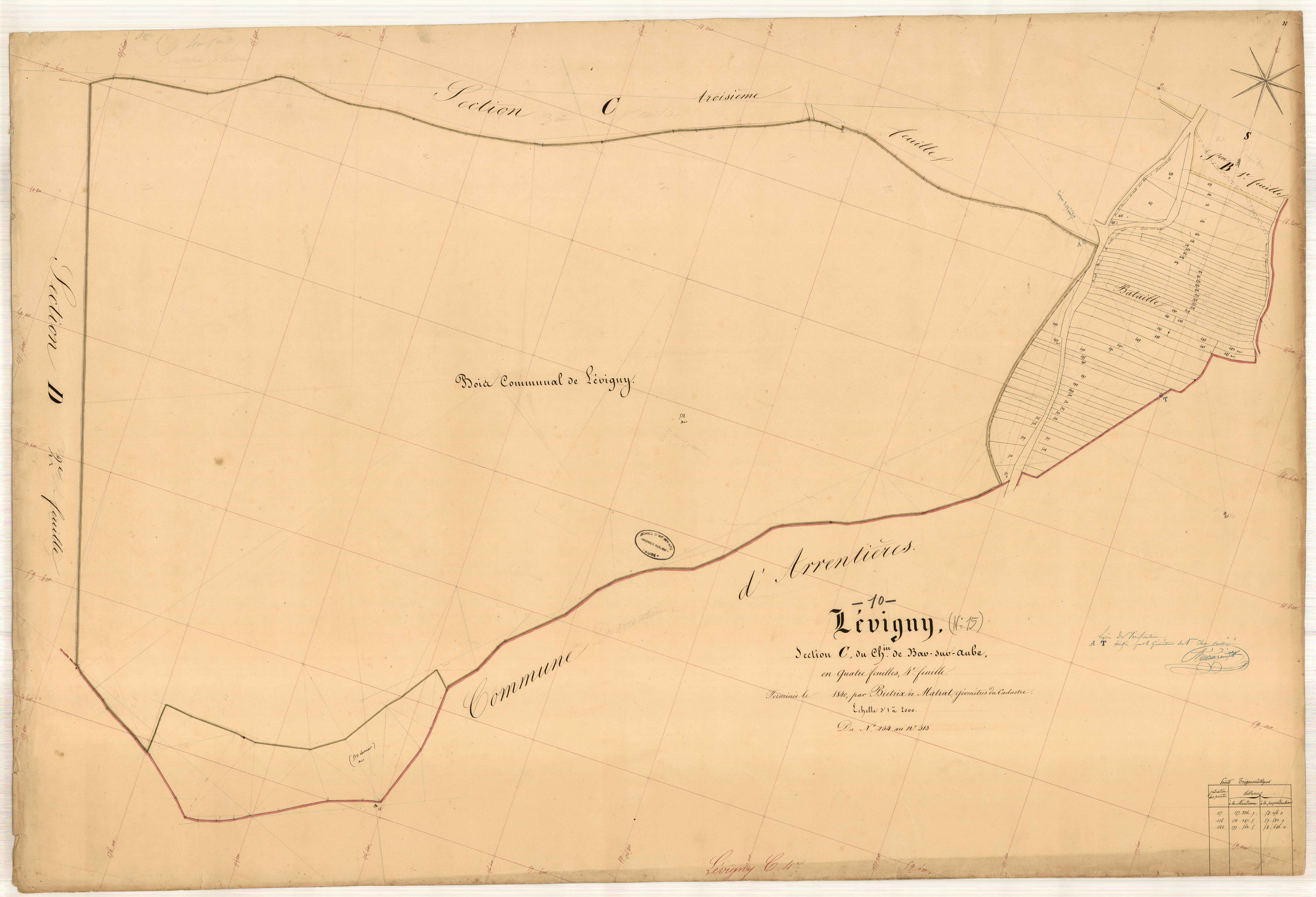 Lévigny, section C dite du chemin de Bar-sur-Aube, feuille n° 4, parcelles n°454-513