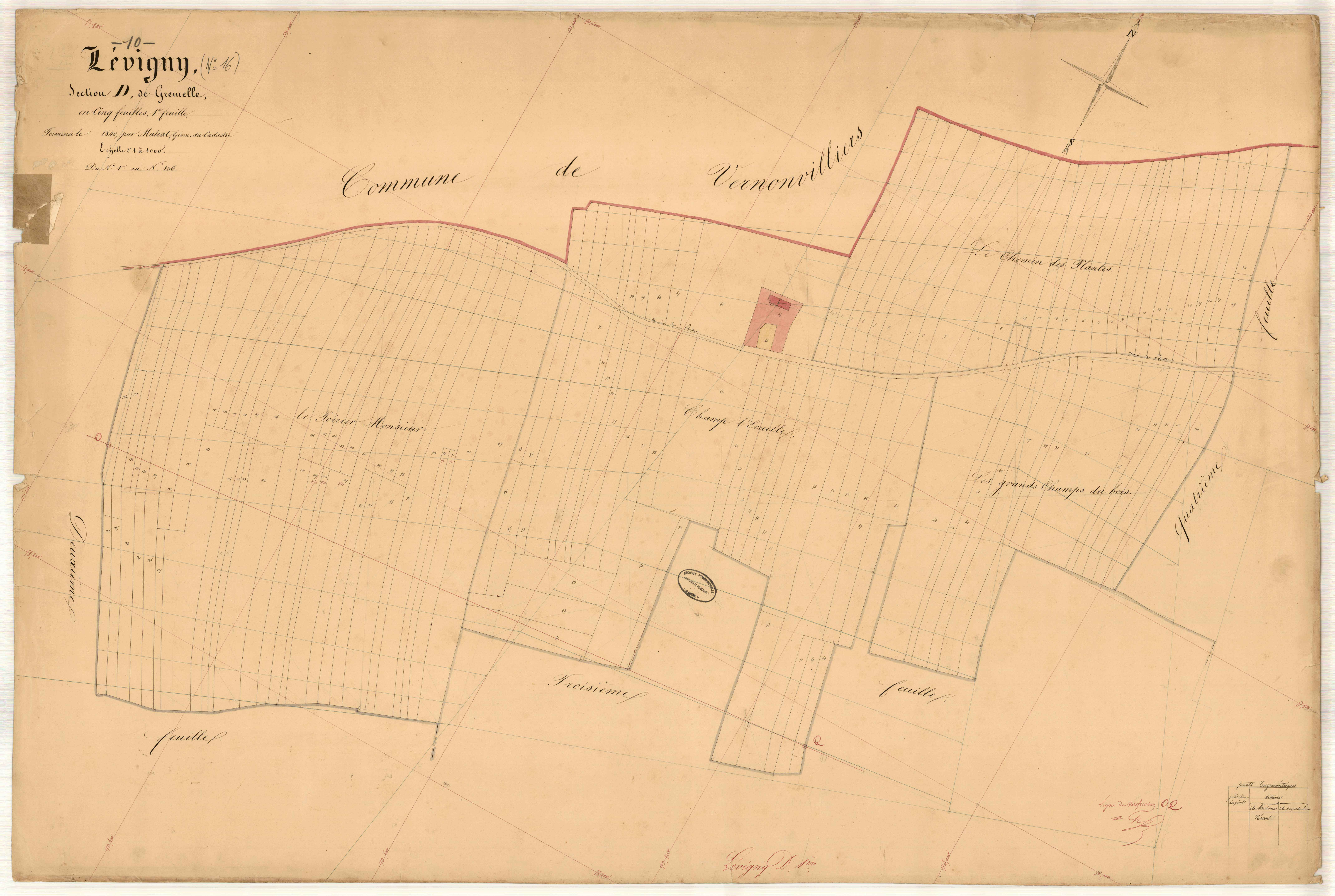 Lévigny, section D dite de Gremelle, feuille n° 1, parcelles n°1-136
