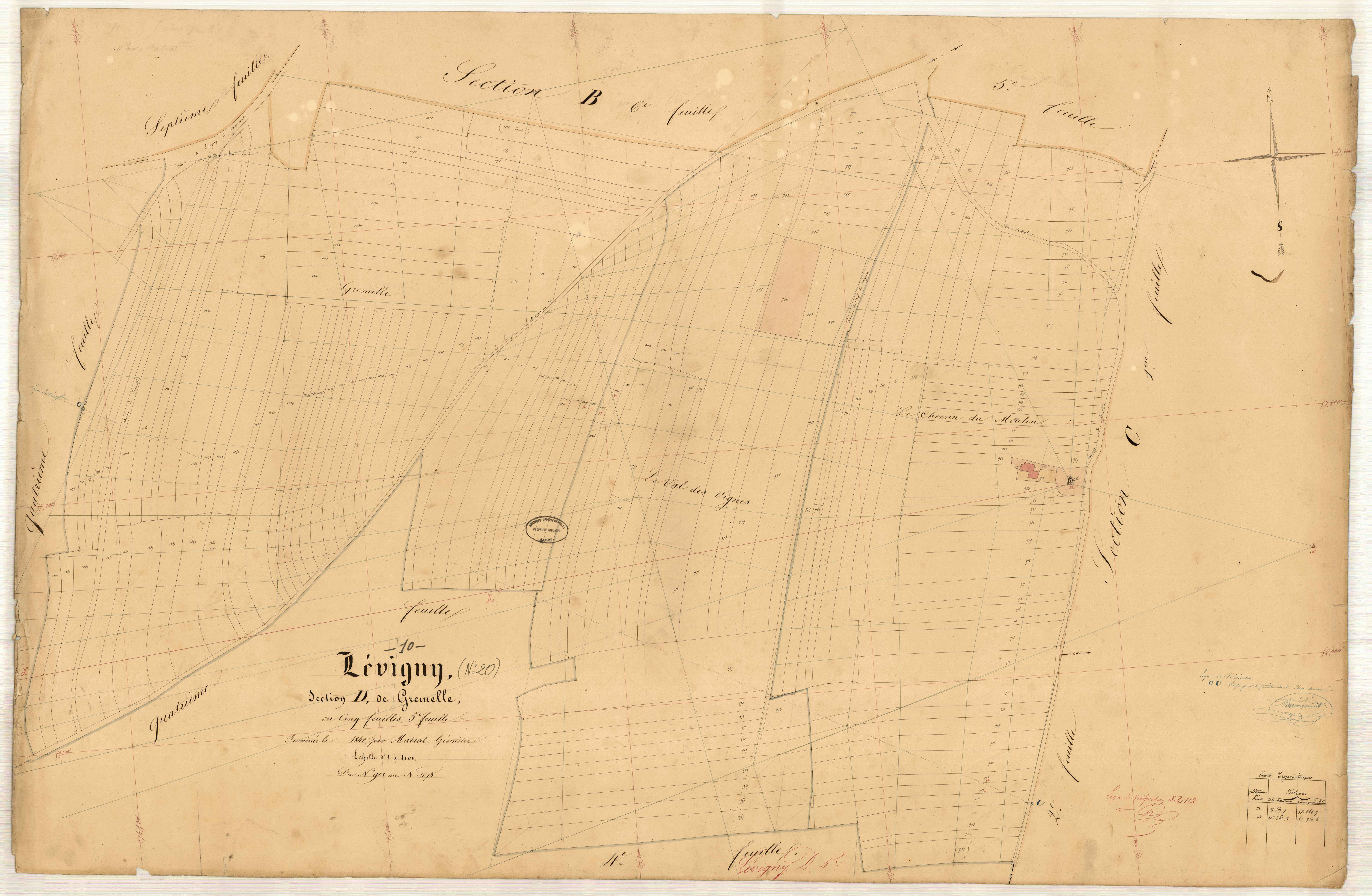 Lévigny, section D dite de Gremelle, feuille n° 5, parcelles n°901-1078