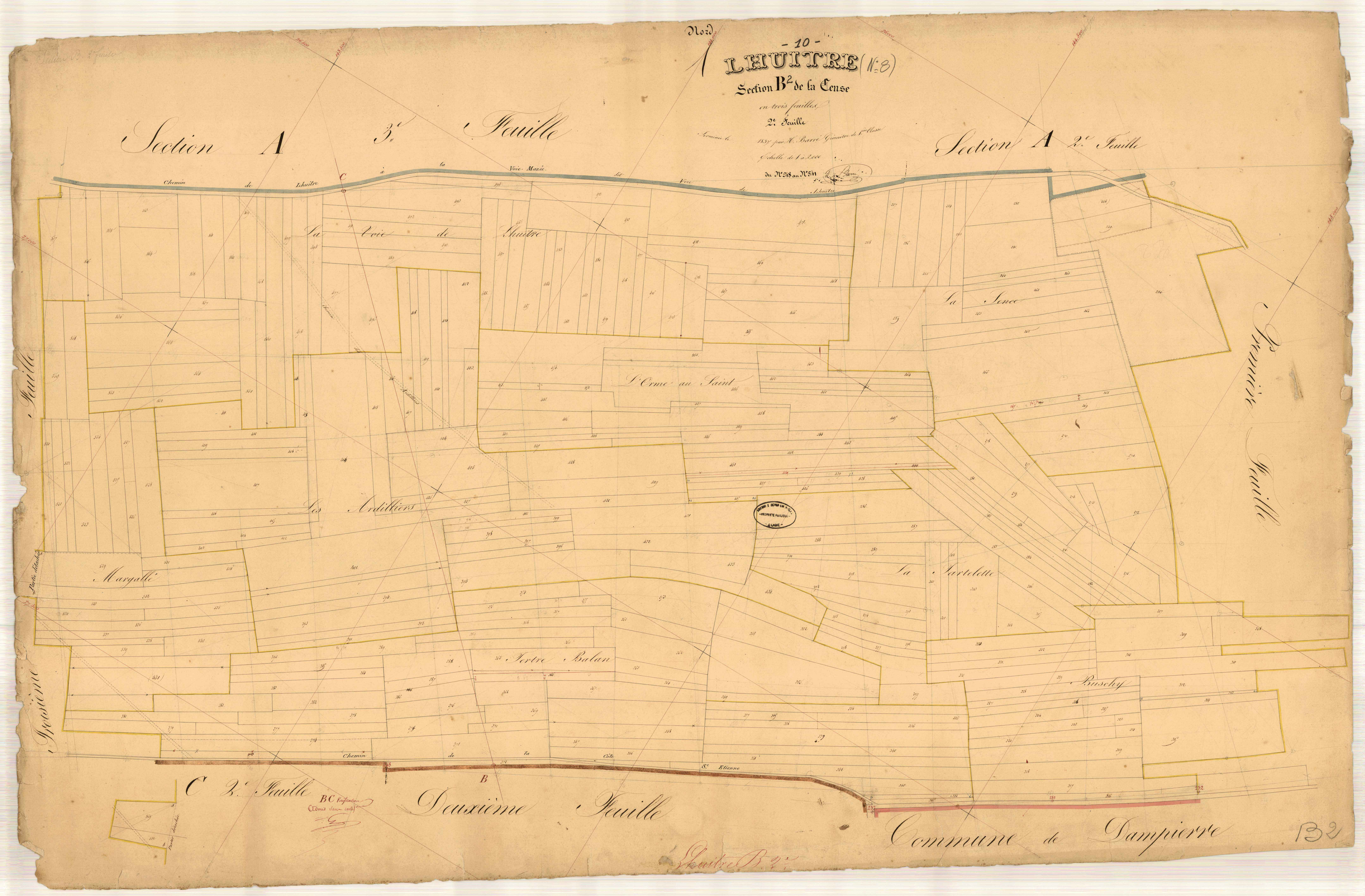 Lhuître, section B dite de la cense, feuille n° 2, parcelles n°248-541