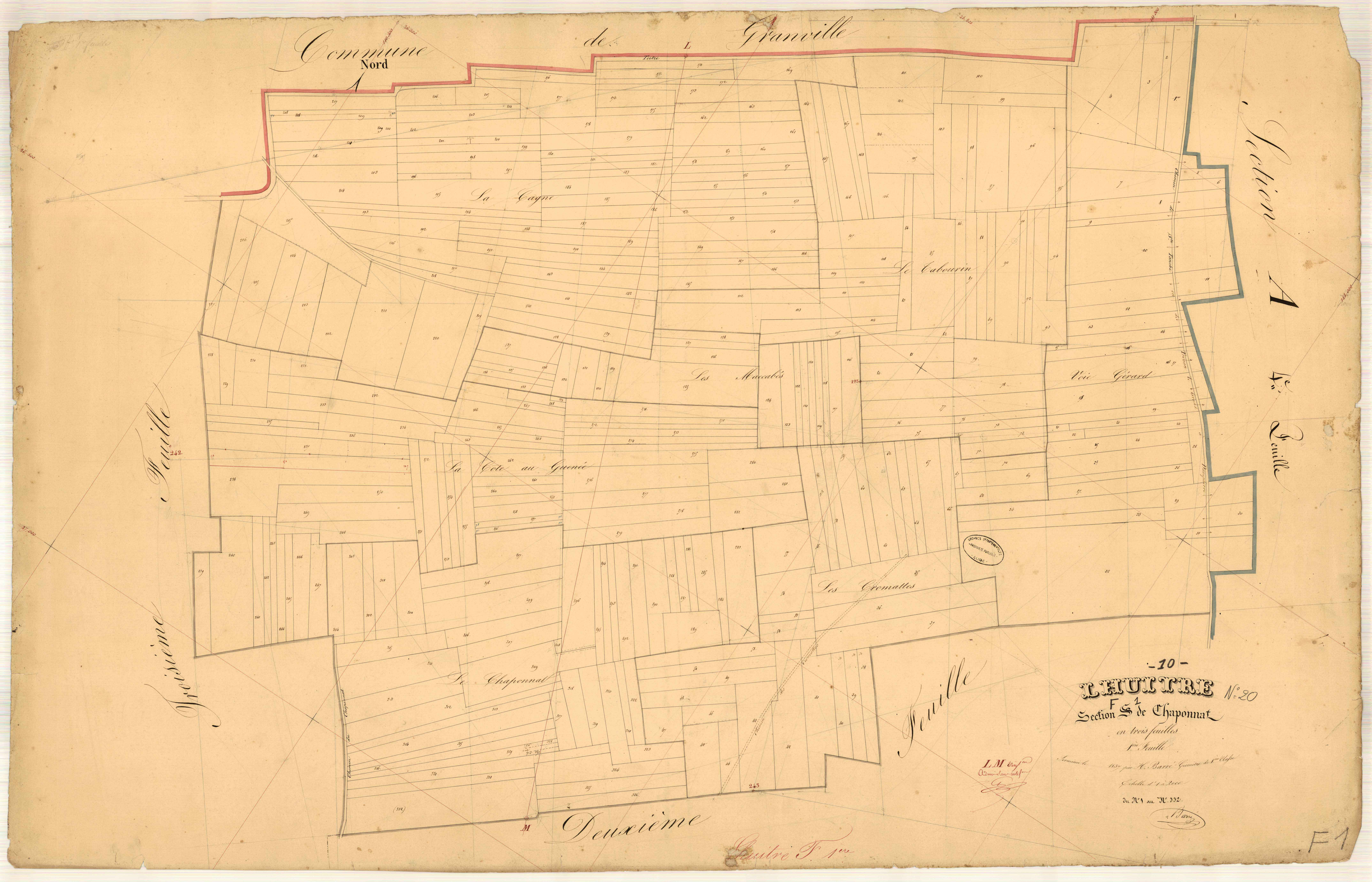 Lhuître, section F dite de Champonnat, feuille n° 1, parcelles n°1-332