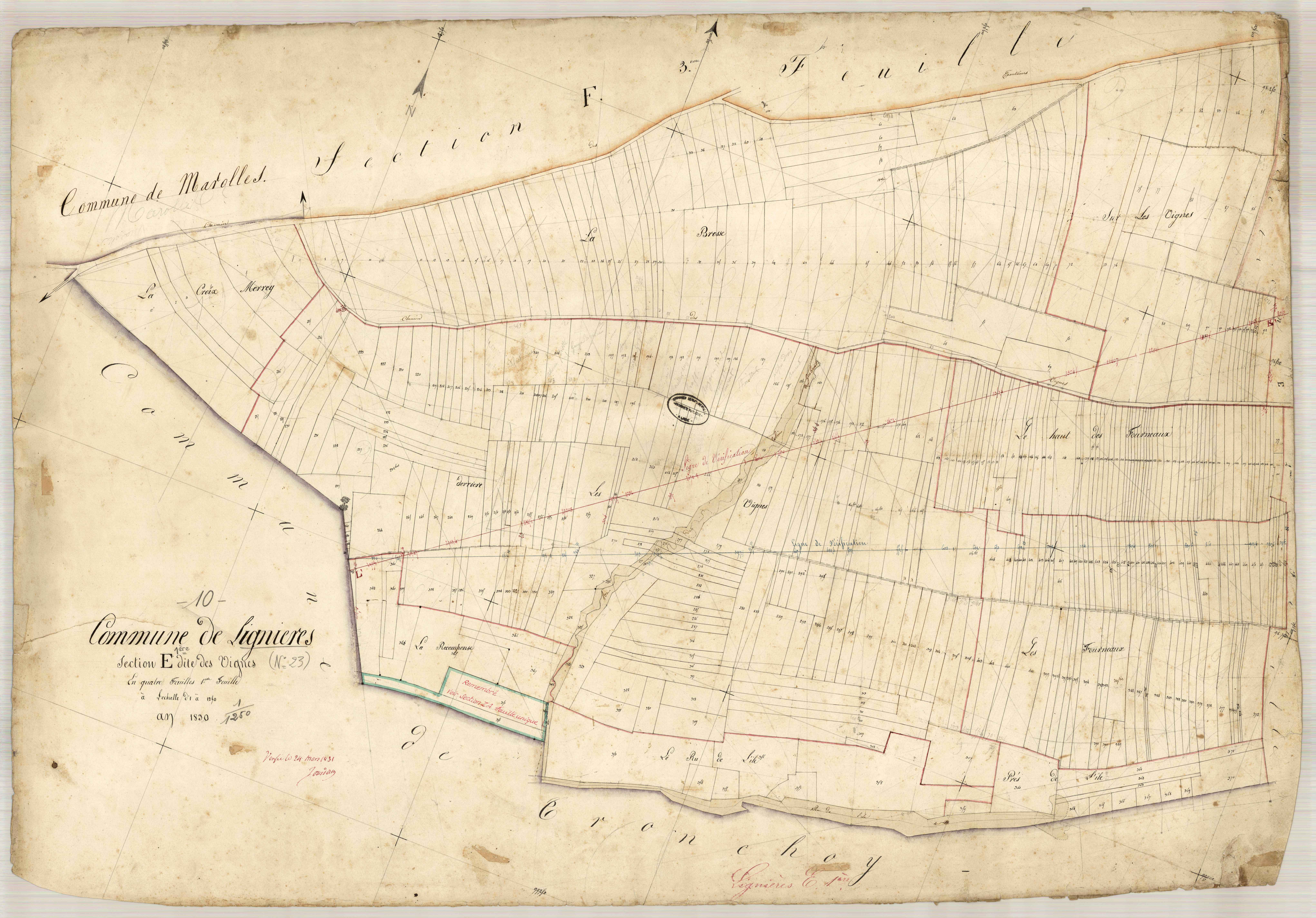 Lignières, section E dite des vignes, feuille n° 1