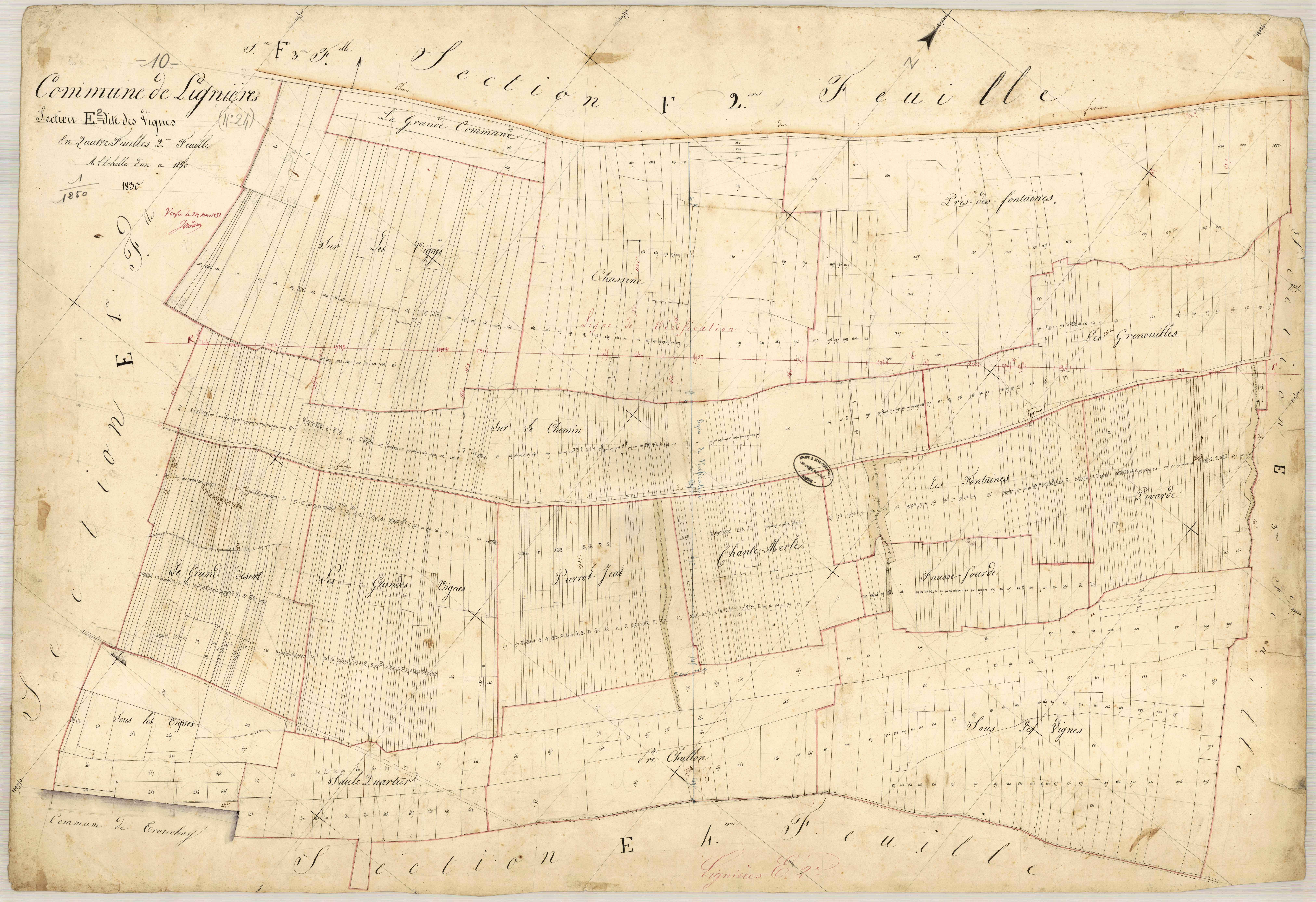 Lignières, section E dite des vignes, feuille n° 2