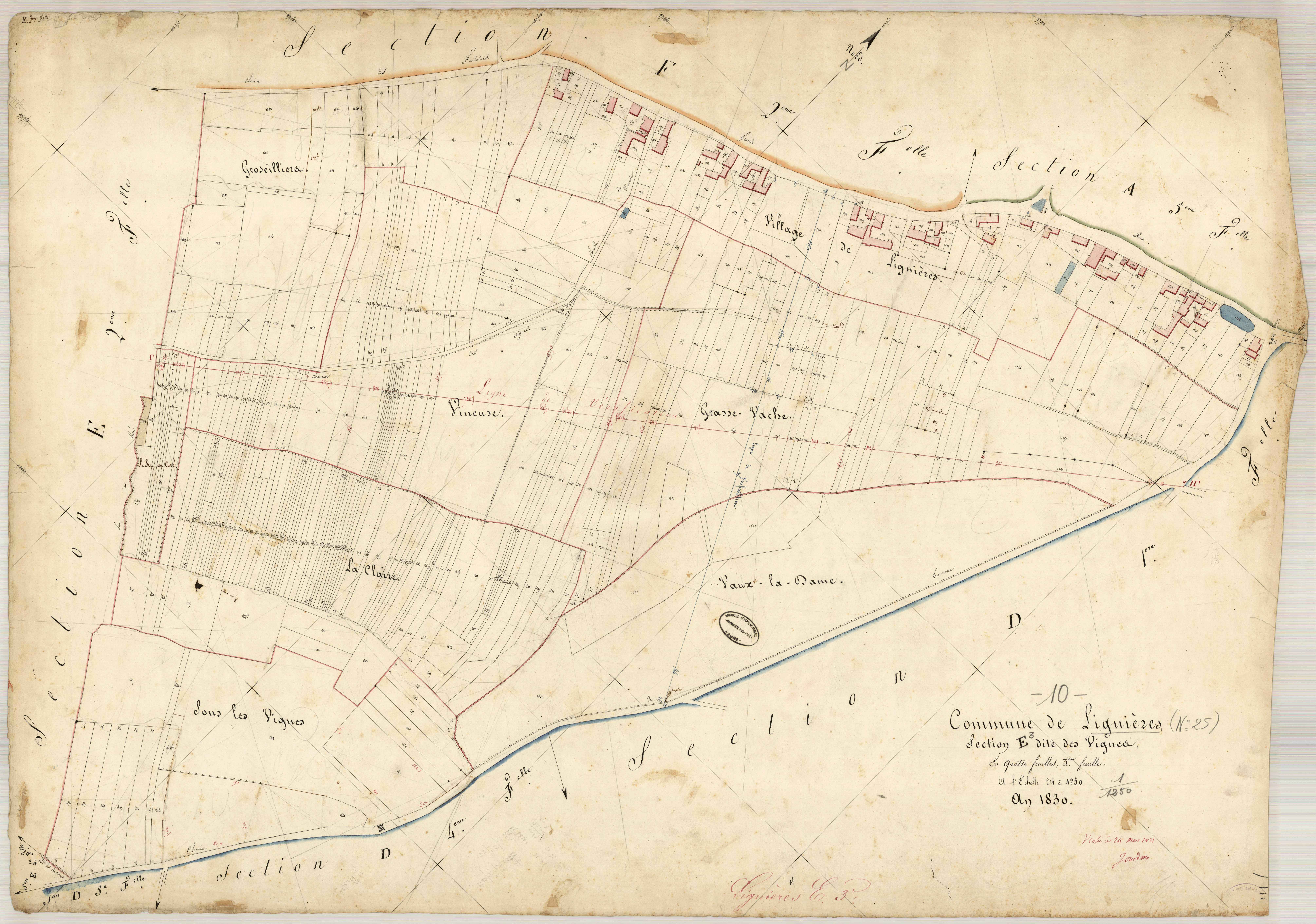 Lignières, section E dite des vignes, feuille n° 3