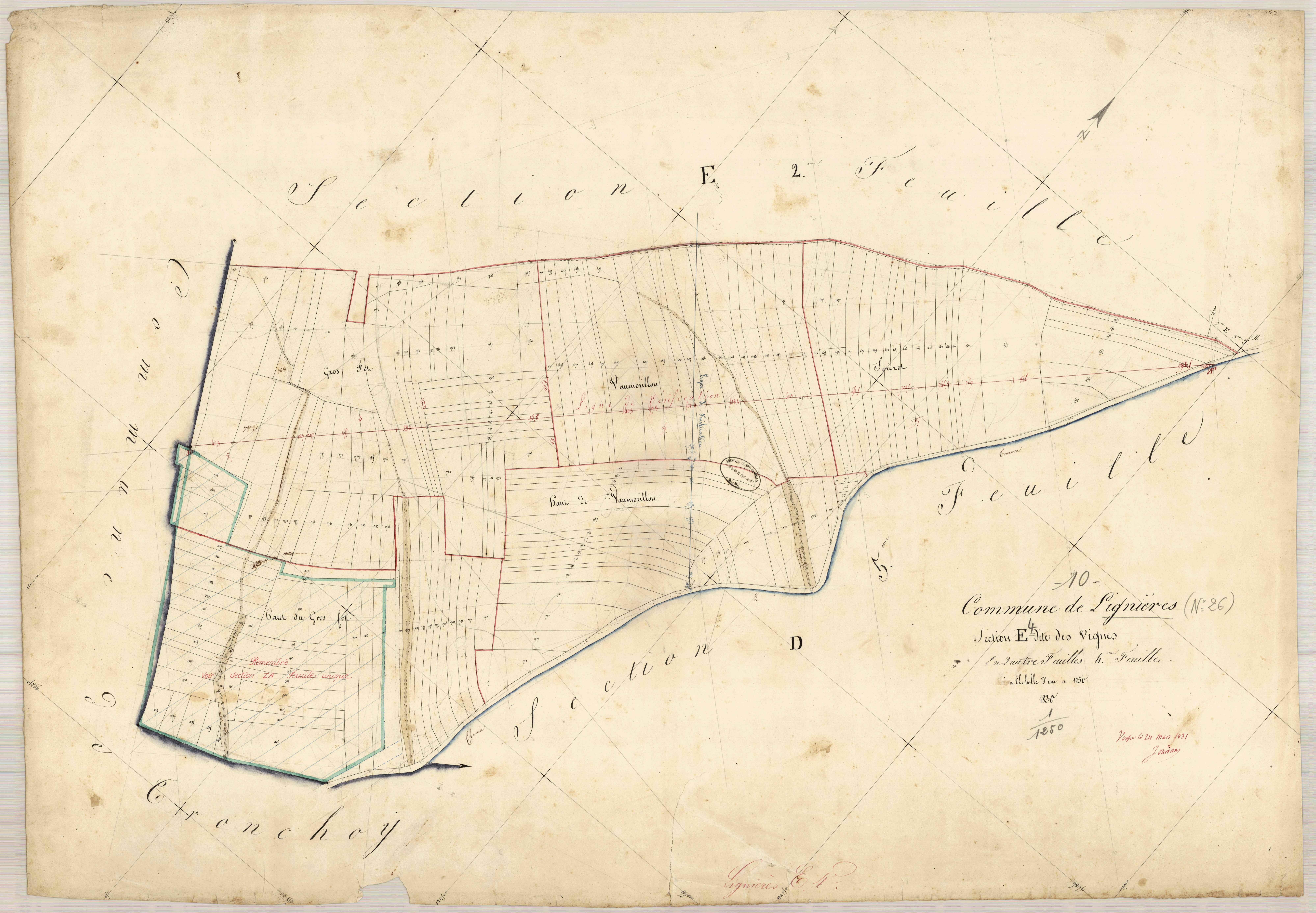 Lignières, section E dite des vignes, feuille n° 4