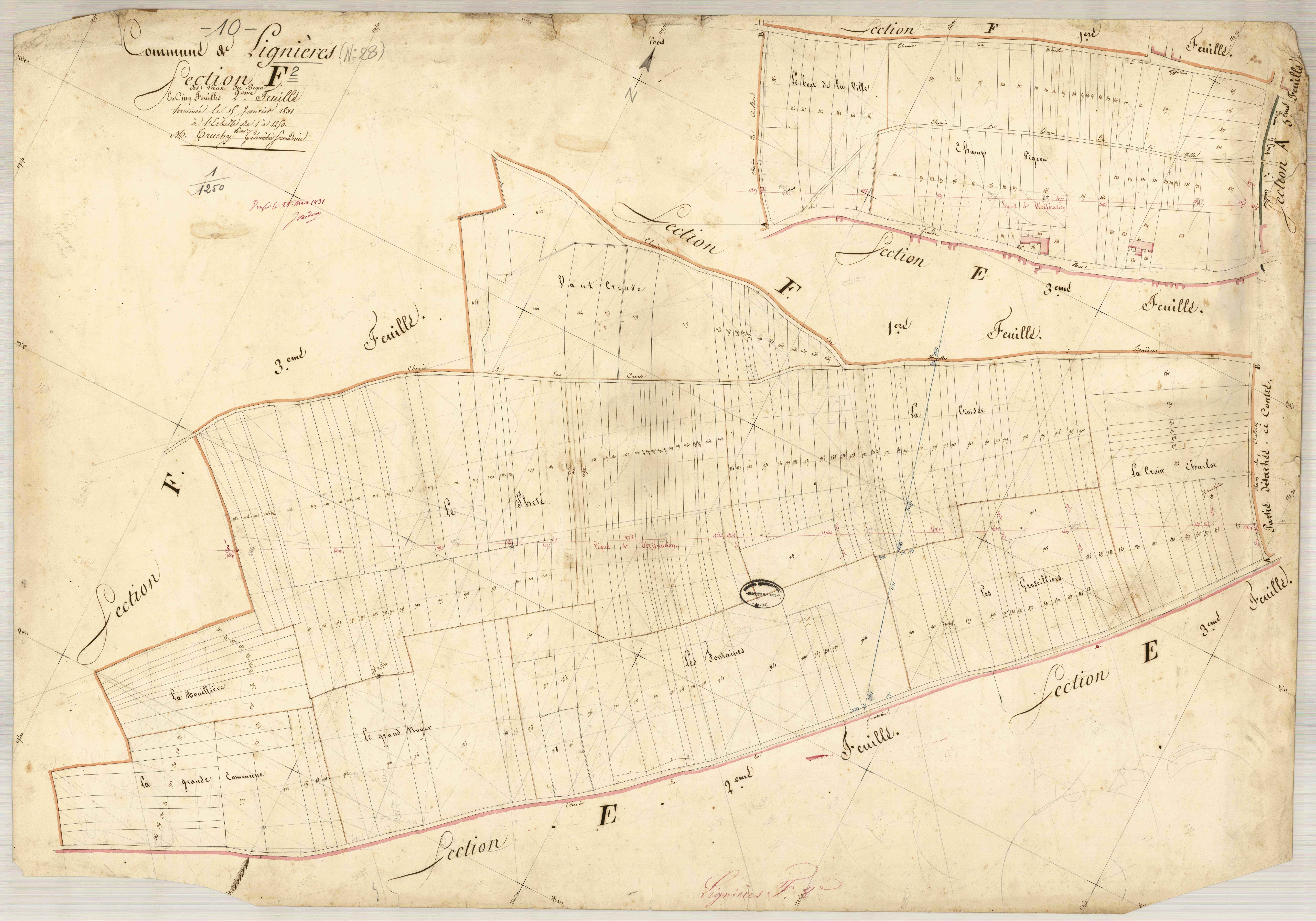 Lignières, section F dite des Vaux du beau, feuille n° 2