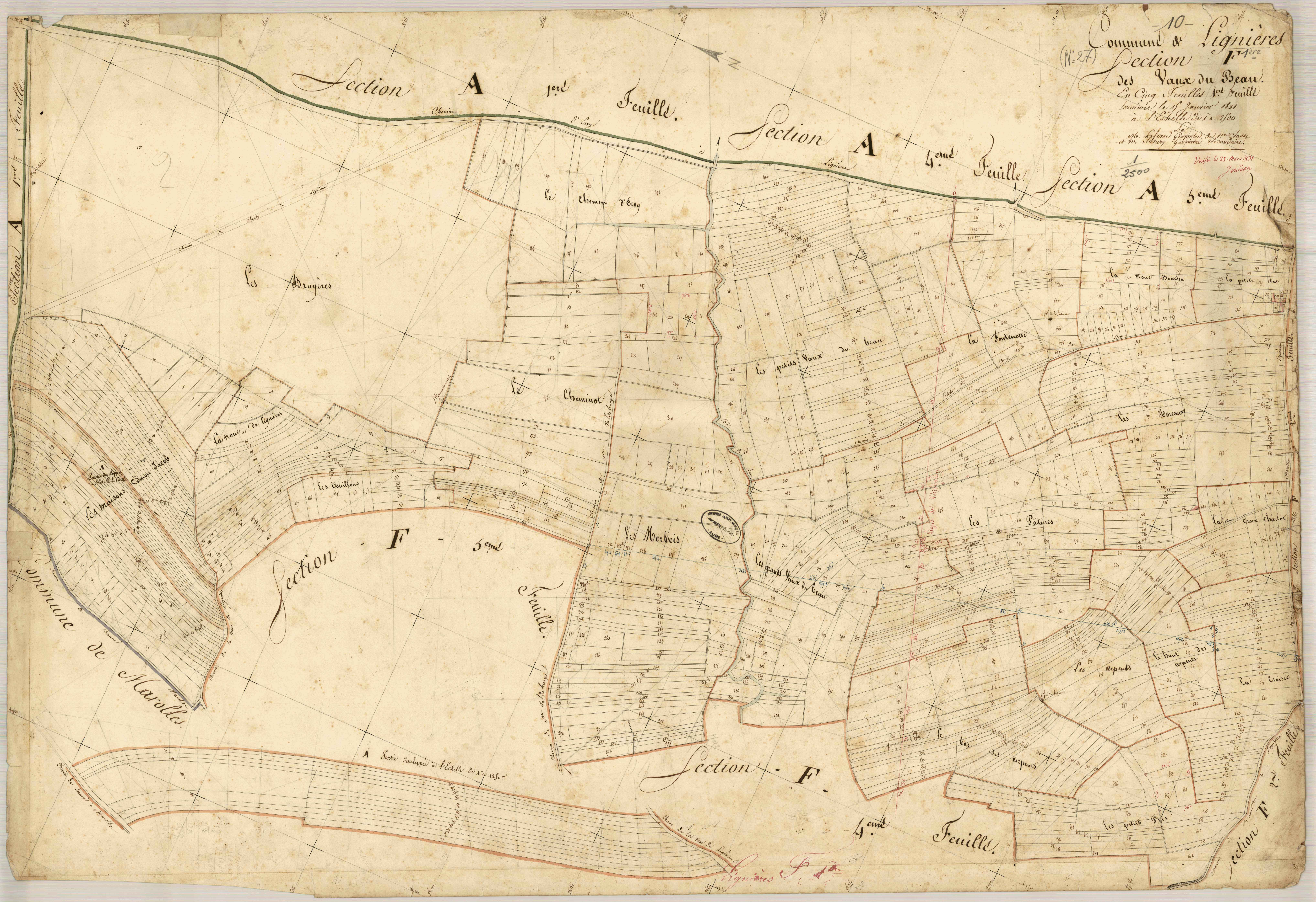 Lignières, section F dite des Vaux du beau, feuille n° 1
