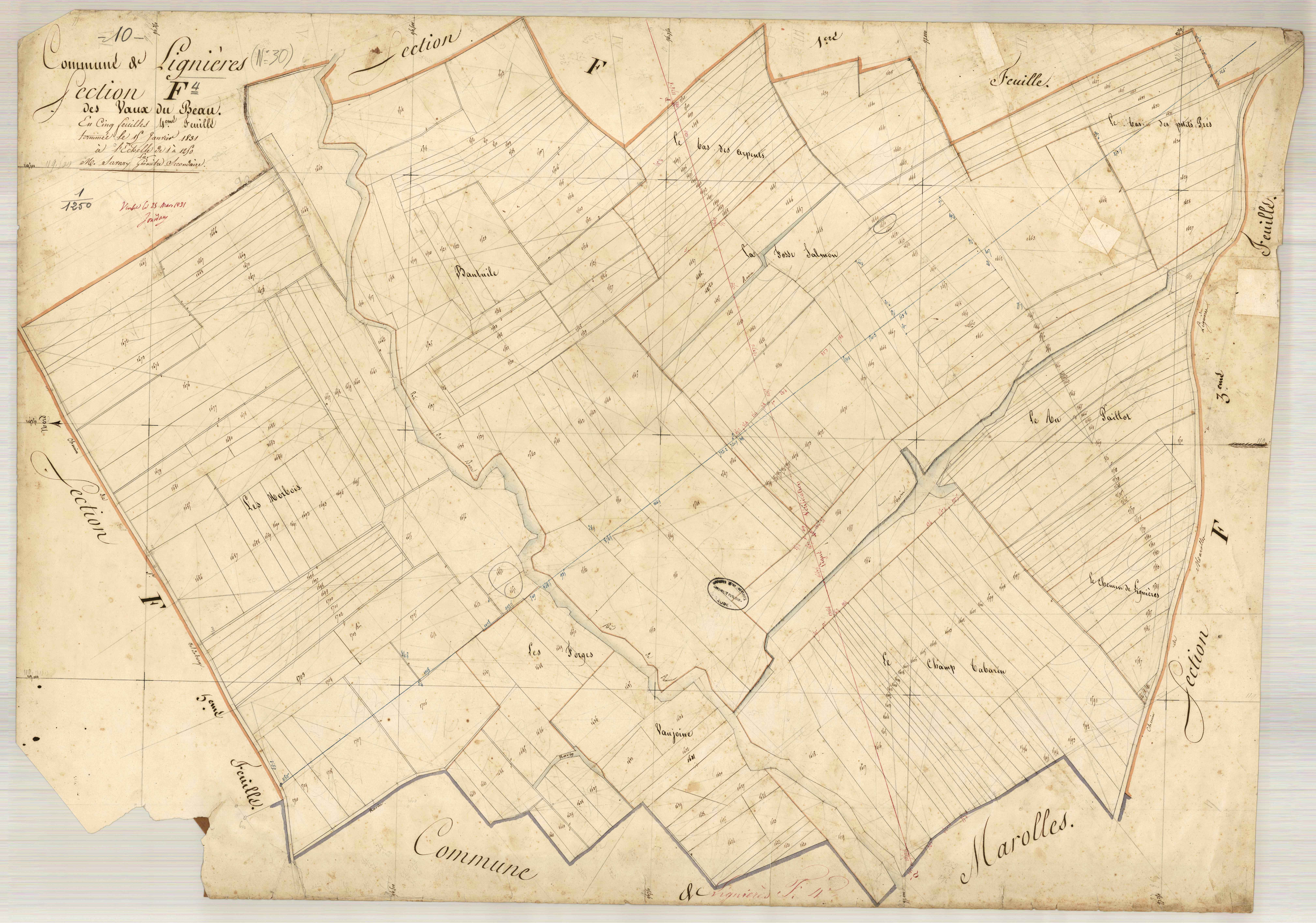 Lignières, section F dite des Vaux du beau, feuille n° 4