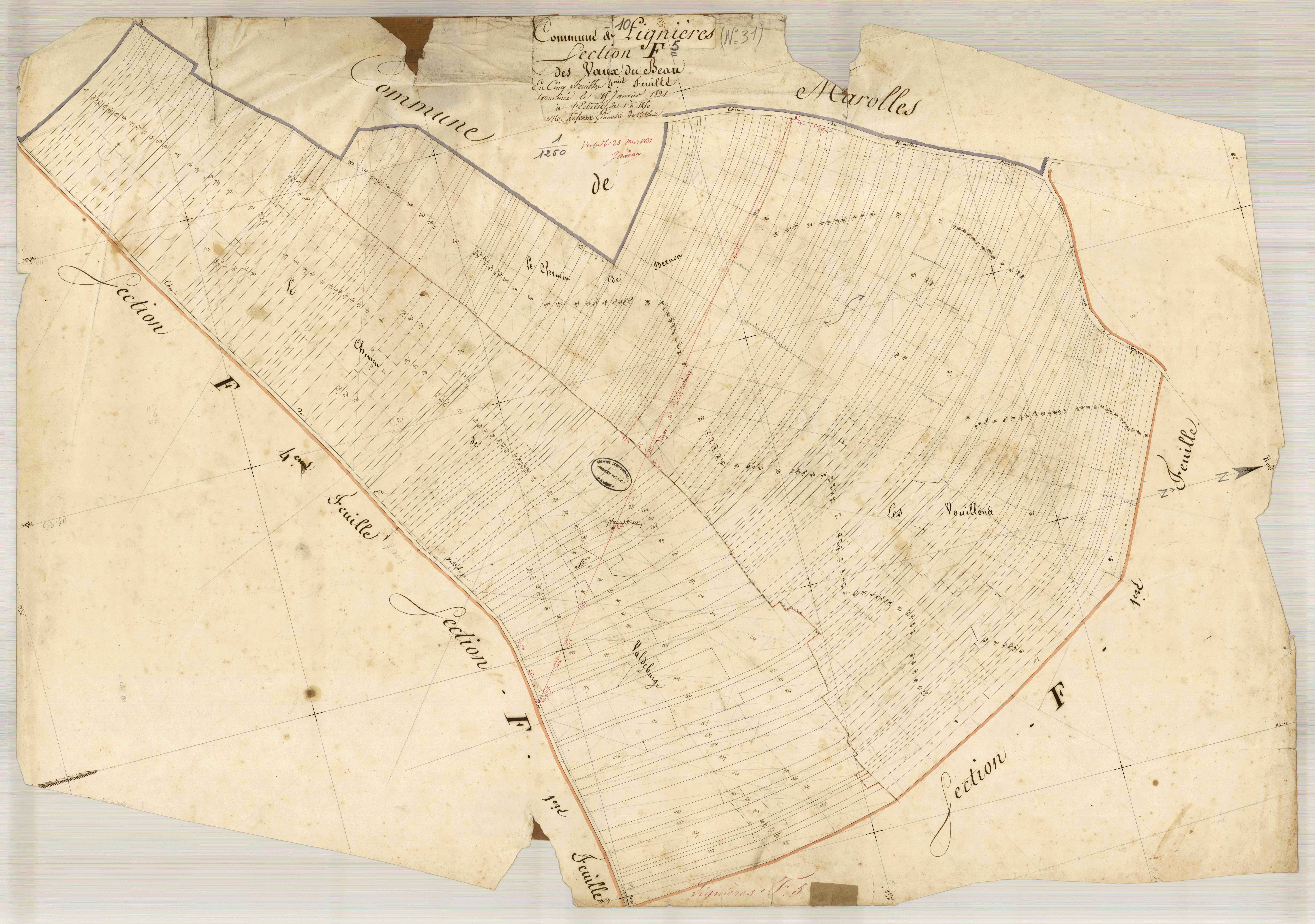 Lignières, section F dite des Vaux du beau, feuille n° 5
