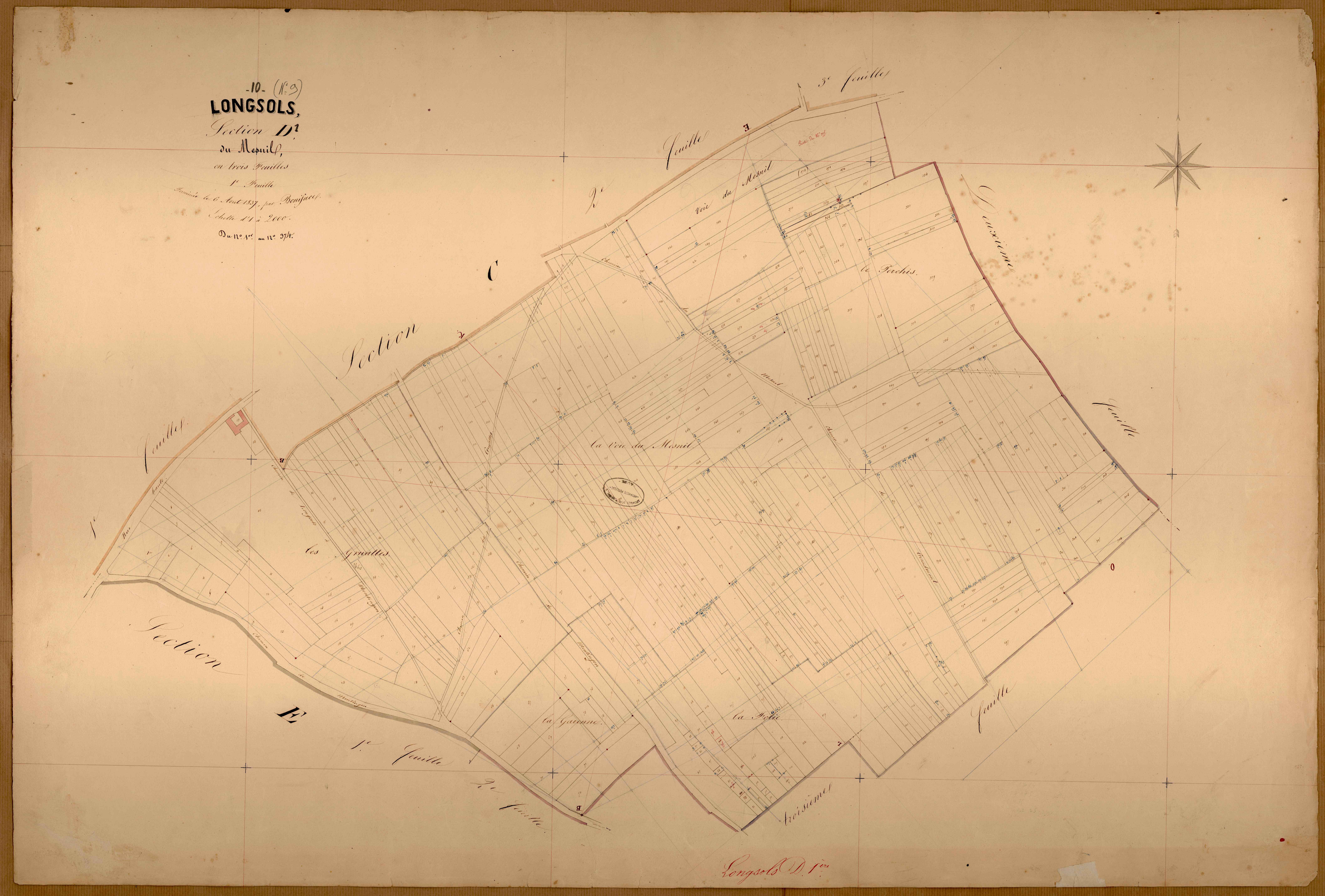 Longsols, section D dite du Mesnil, feuille n° 1, parcelles n°1-374