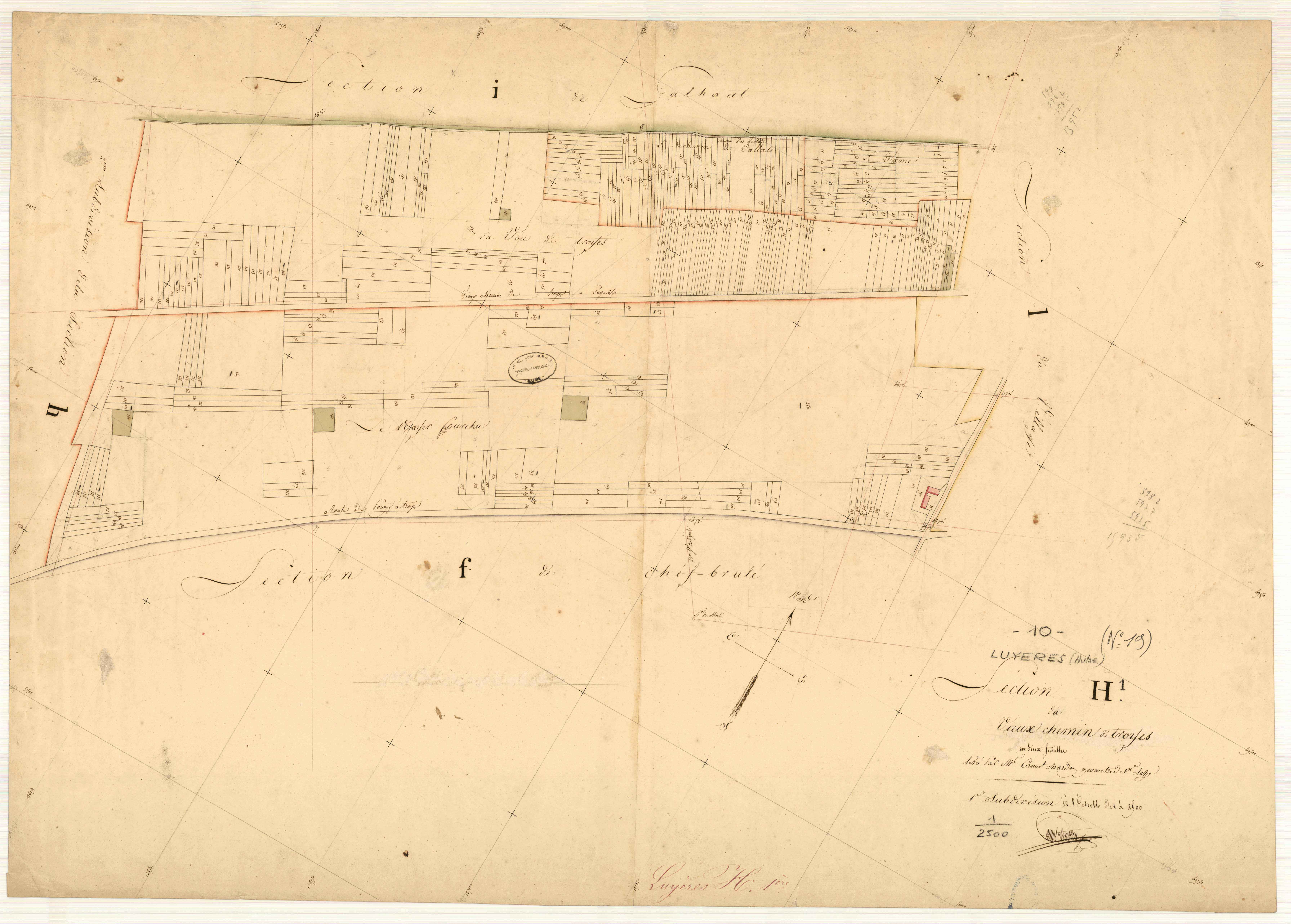 Luyères, section H dite du vieux chemin de Troyes, feuille n° 1