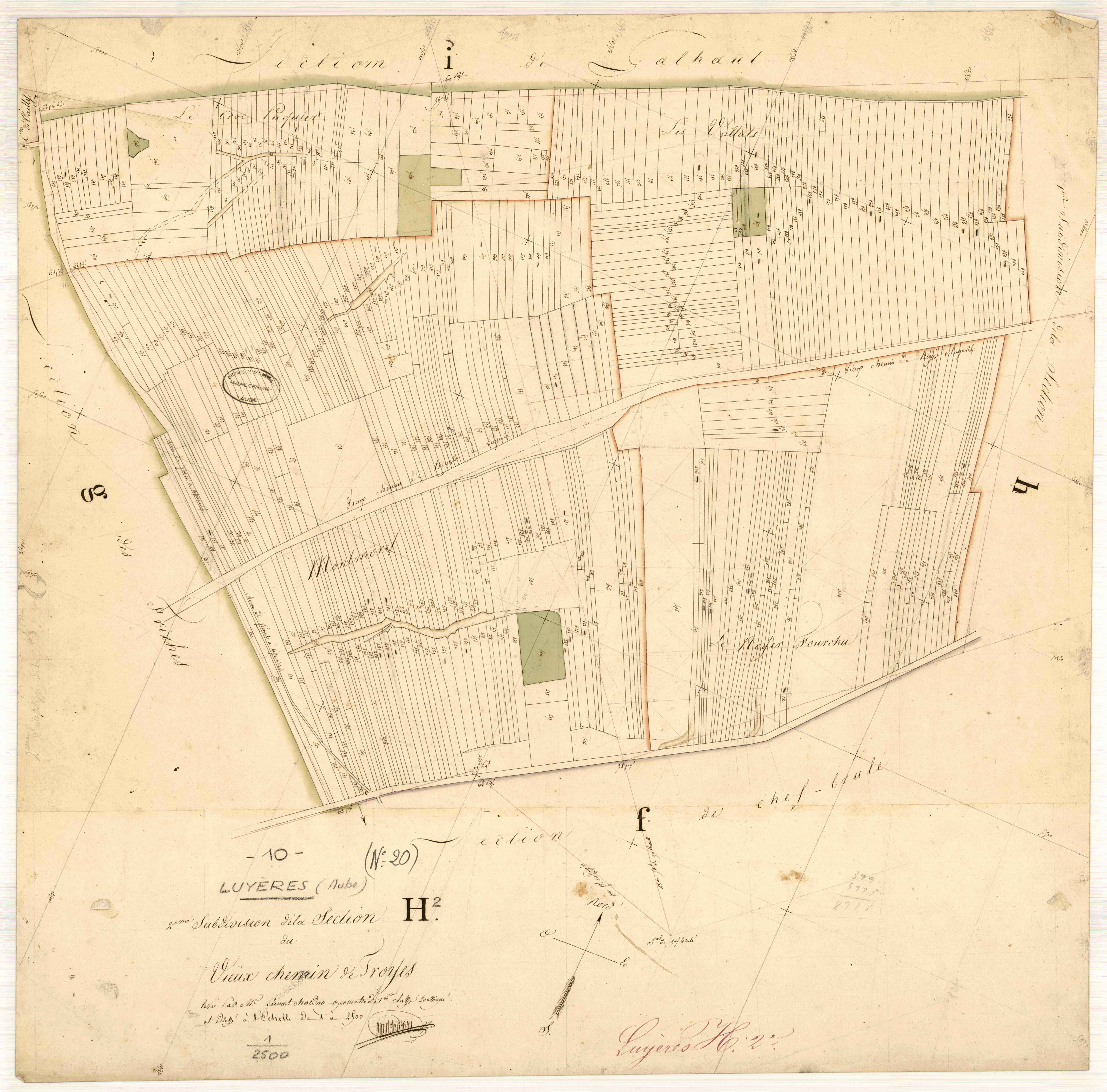 Luyères, section H dite du vieux chemin de Troyes, feuille n° 2