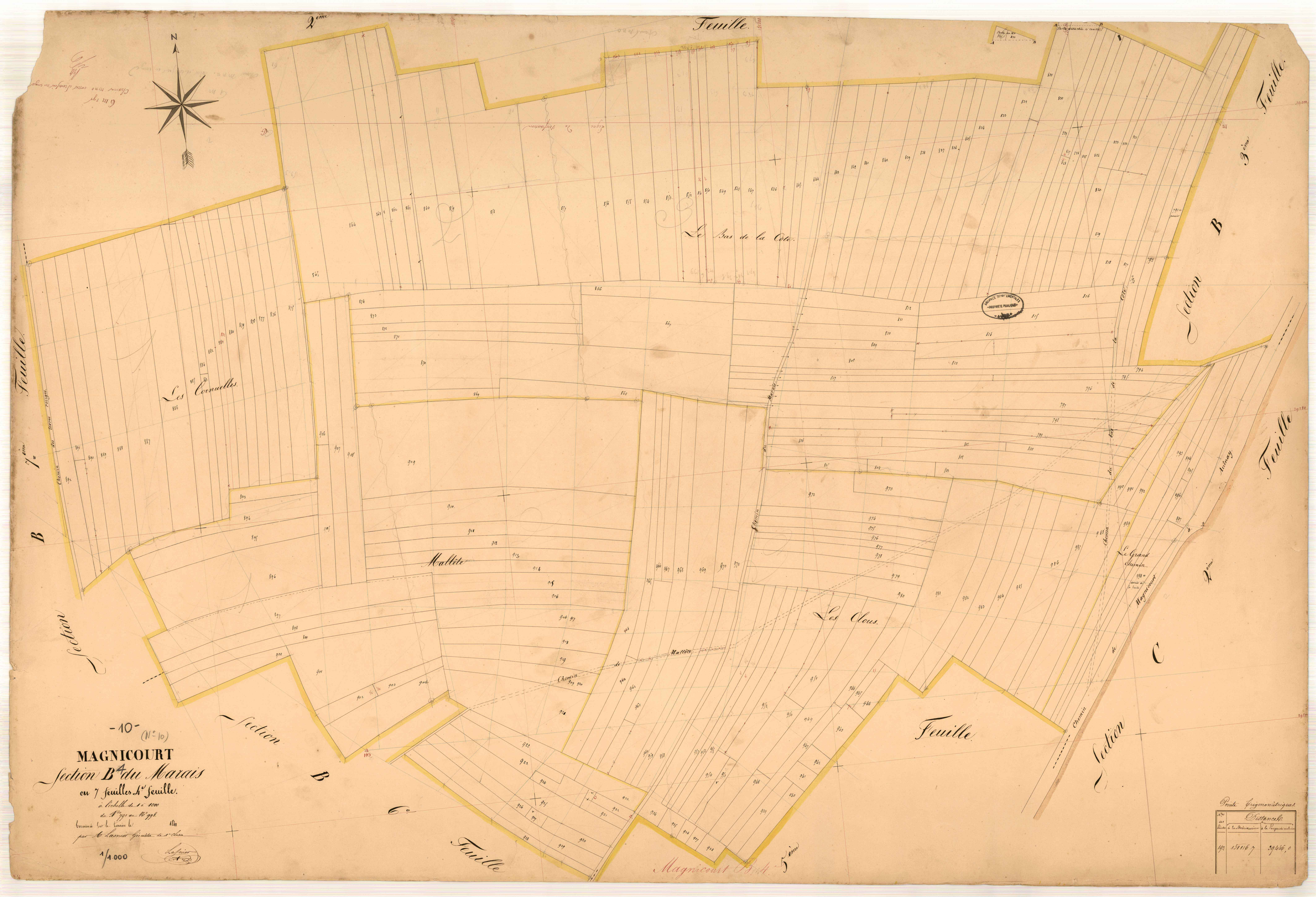 Magnicourt, section B dite du marais, feuille n° 4, parcelles n°791-998