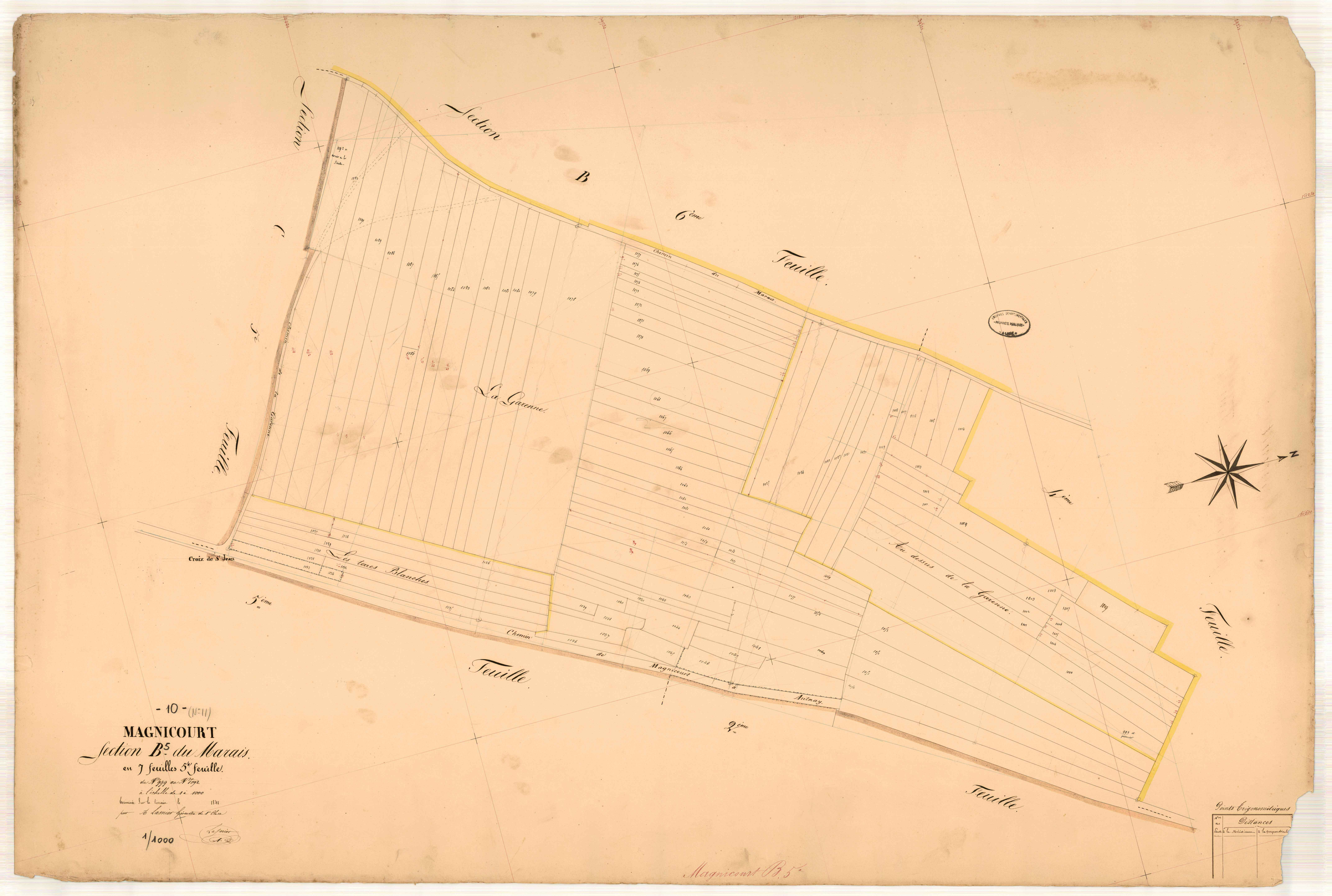 Magnicourt, section B dite du marais, feuille n° 5, parcelles n°999-1092