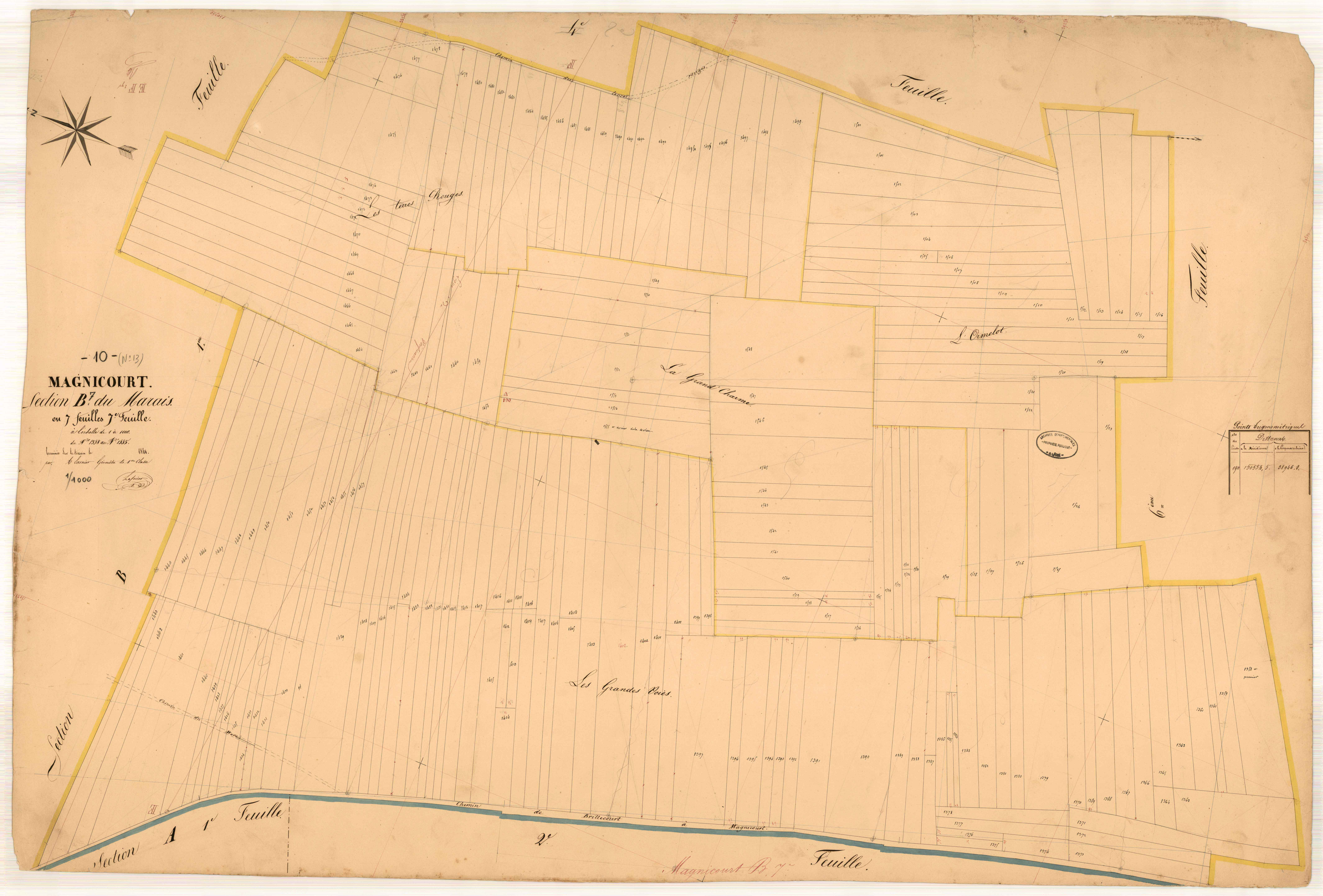 Magnicourt, section B dite du marais, feuille n° 7, parcelles n°1358-1555