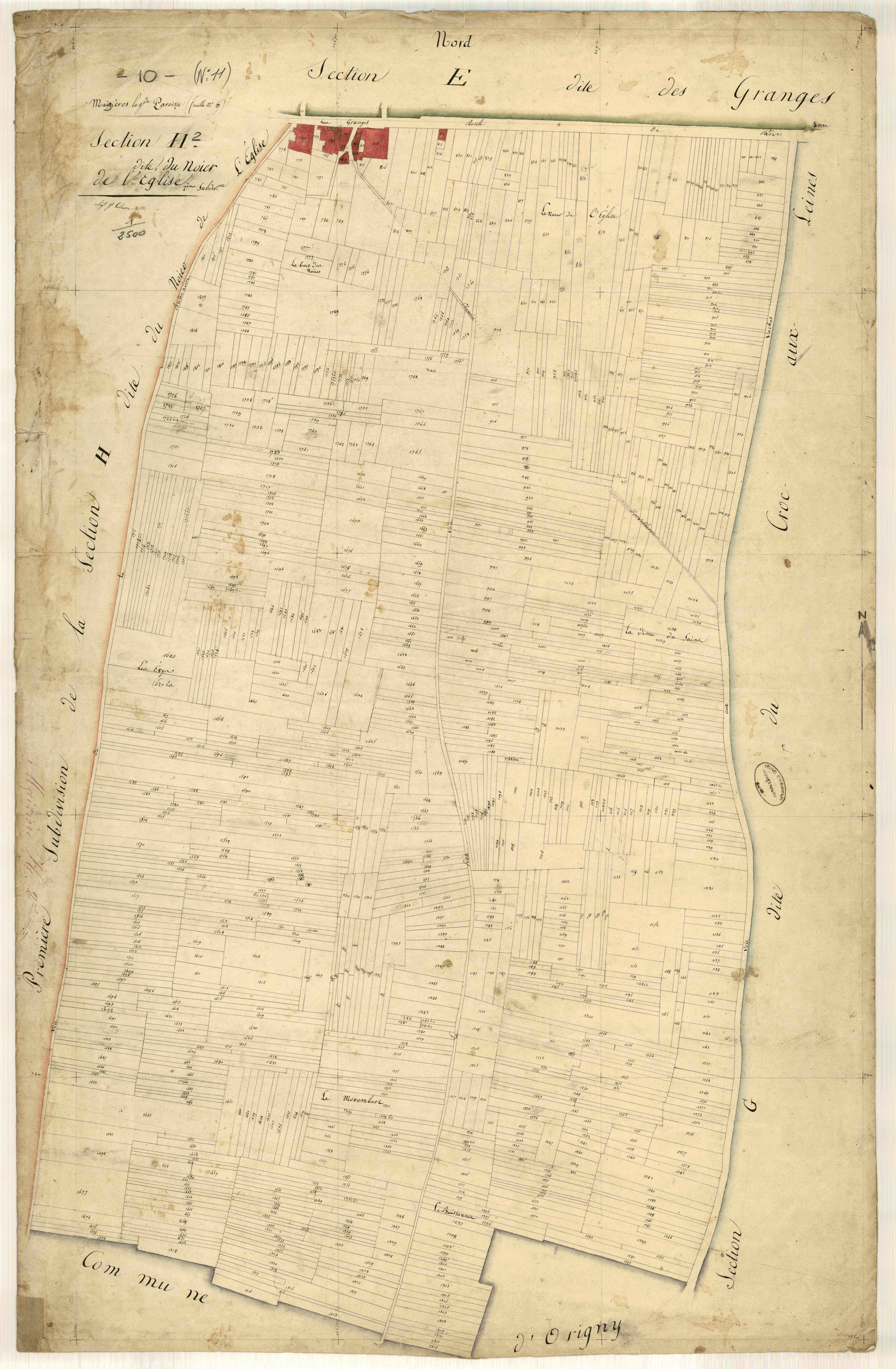Maizières-la-Grande-Paroisse, section H dite de Noieu de l'église, feuille n° 2