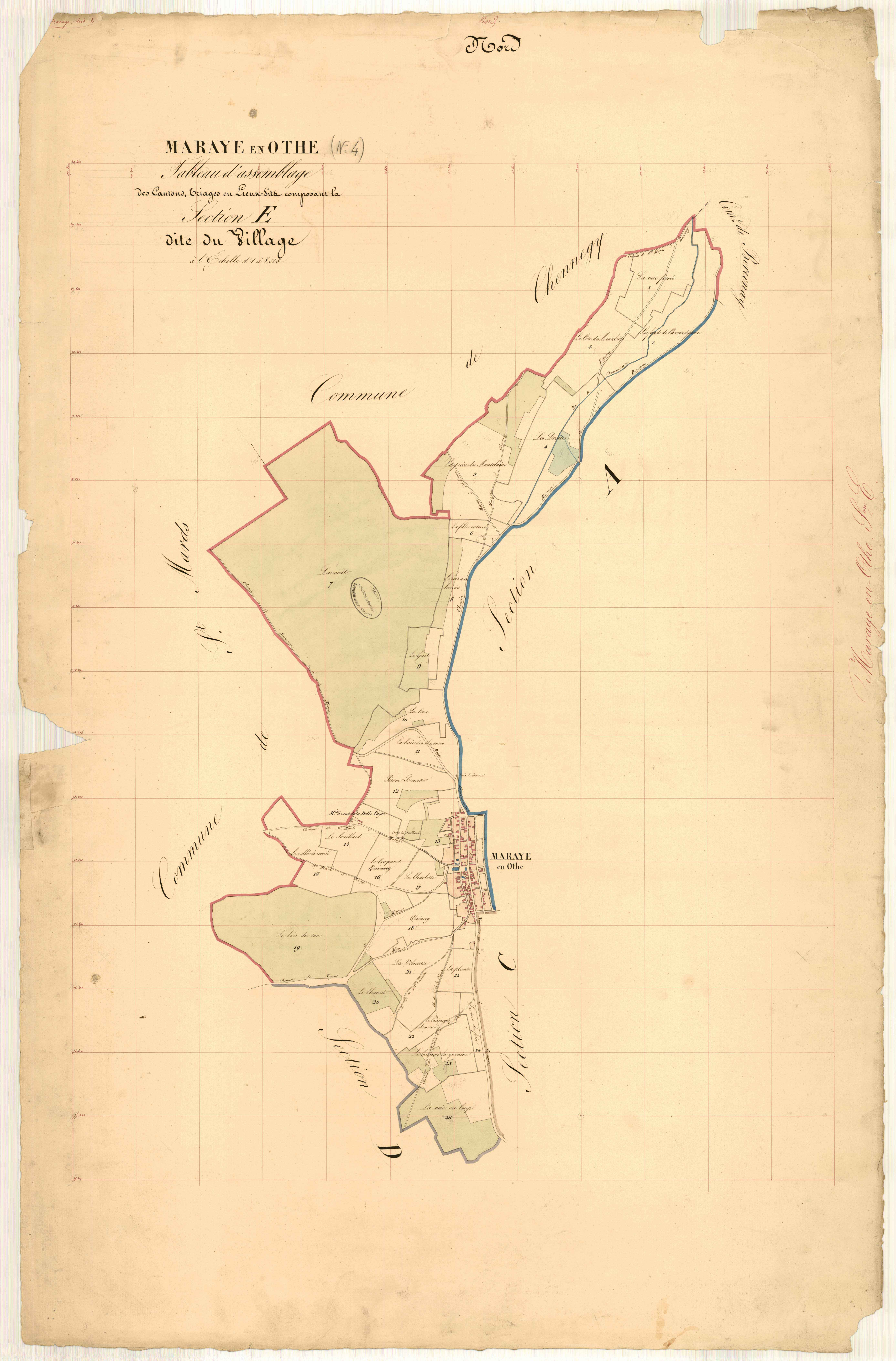 Maraye-en-Othe, tableau d'assemblage section E dite du village