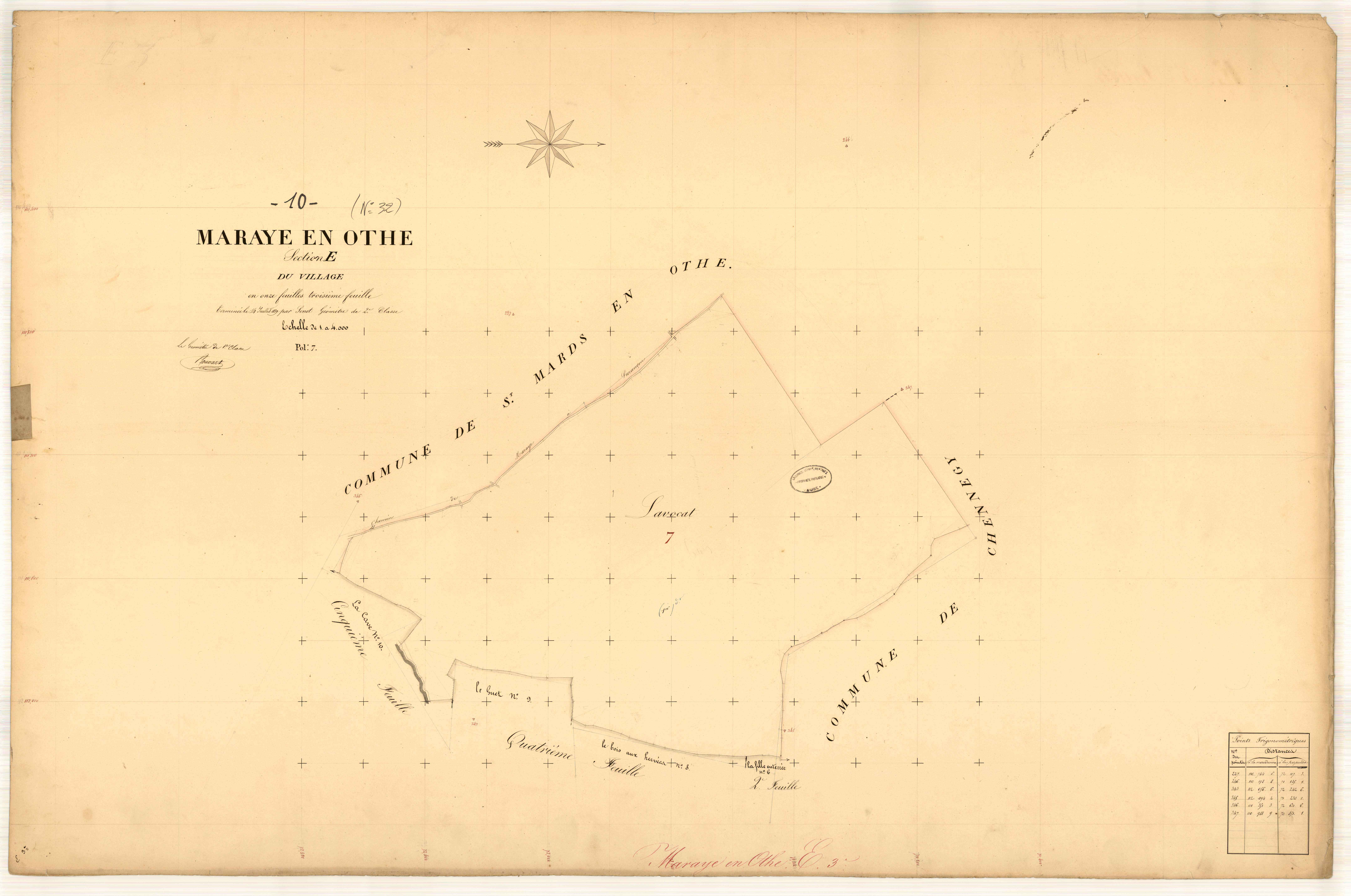 Maraye-en-Othe, section E dite du village, feuille n° 3