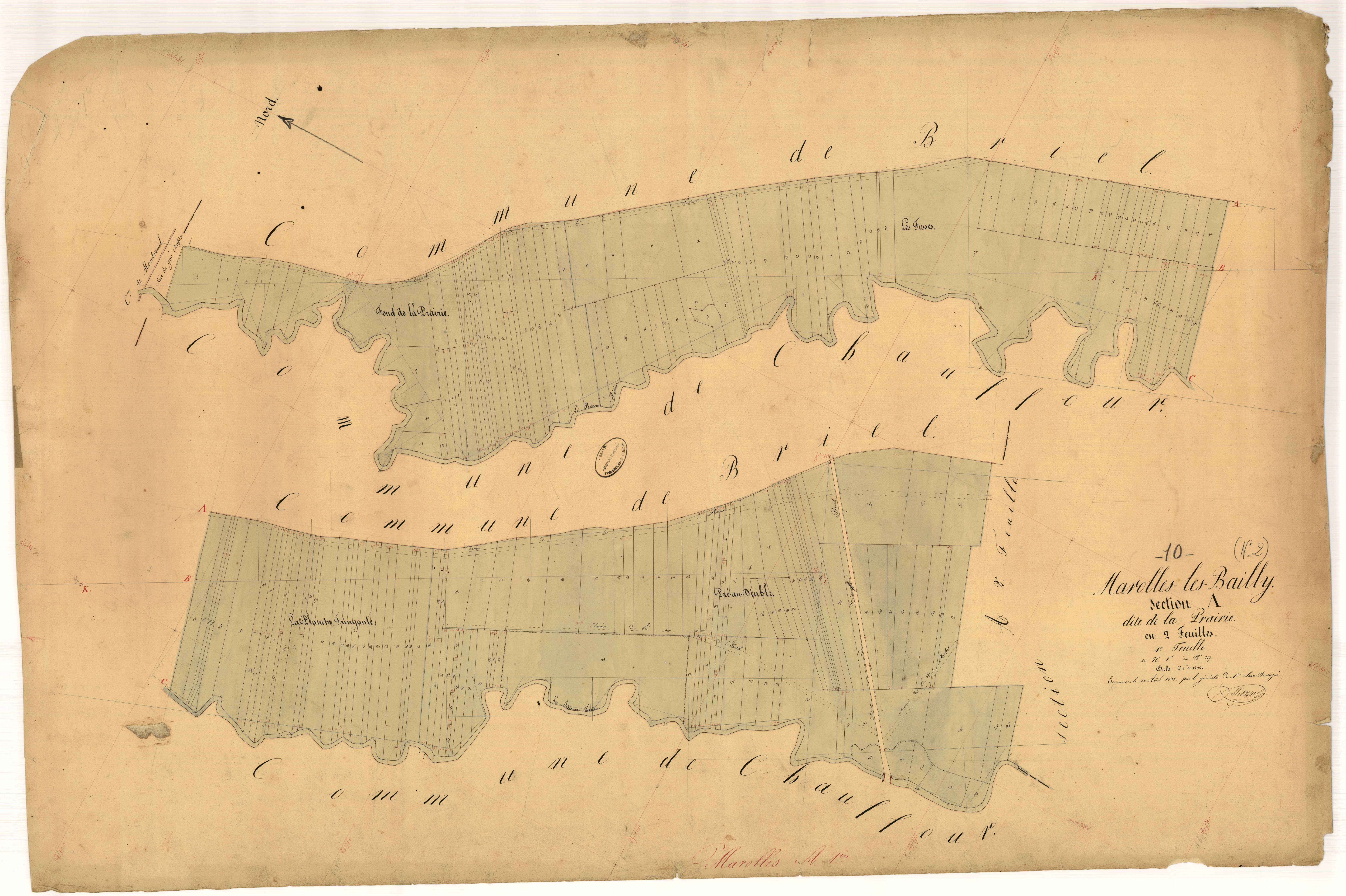 Marolles-les-Bailly, section A dite de la Prairie, feuille n° 1, parcelles n°1-217
