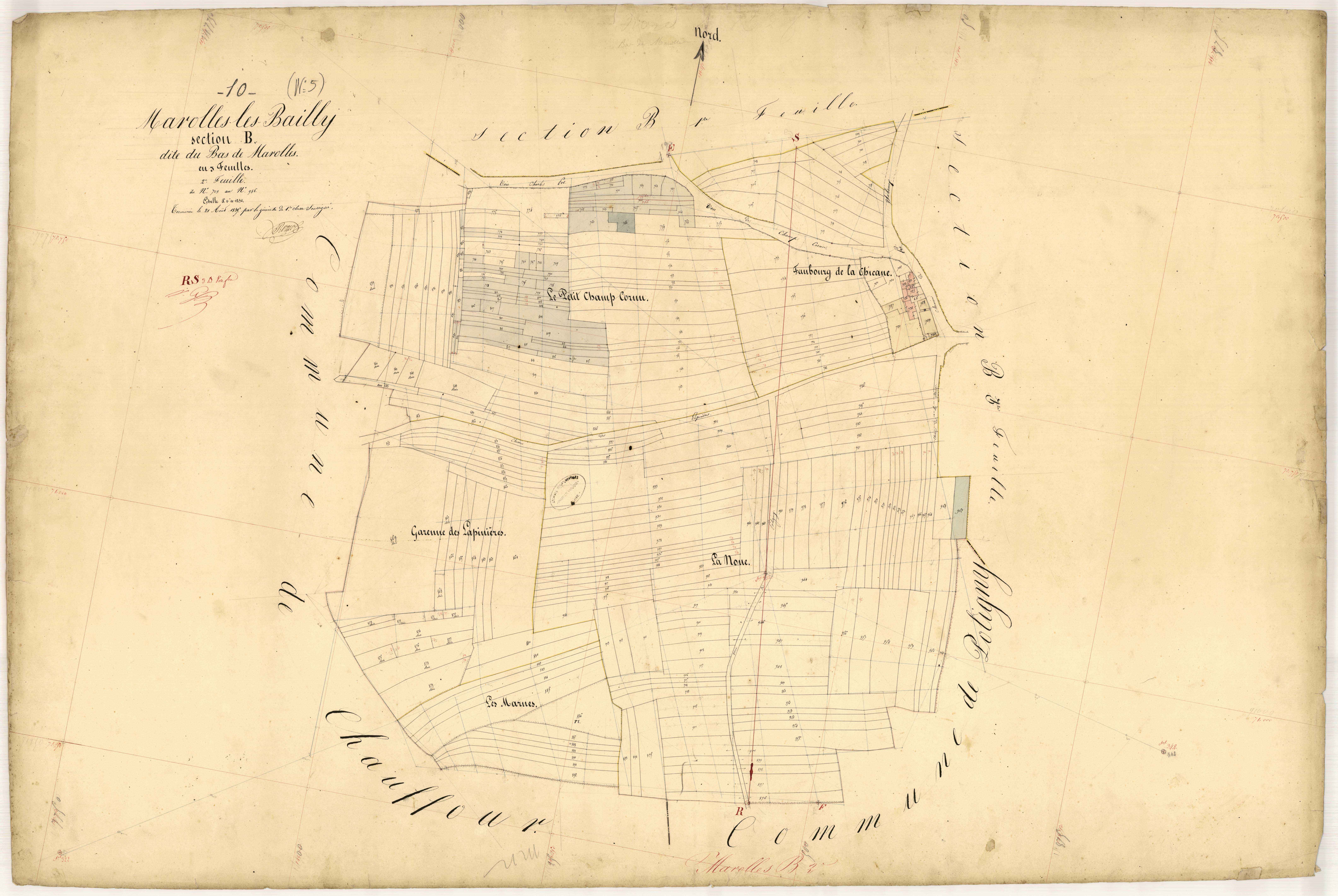 Marolles-les-Bailly, section B dite du Bas de Marolles, feuille n° 2, parcelles n°705-986