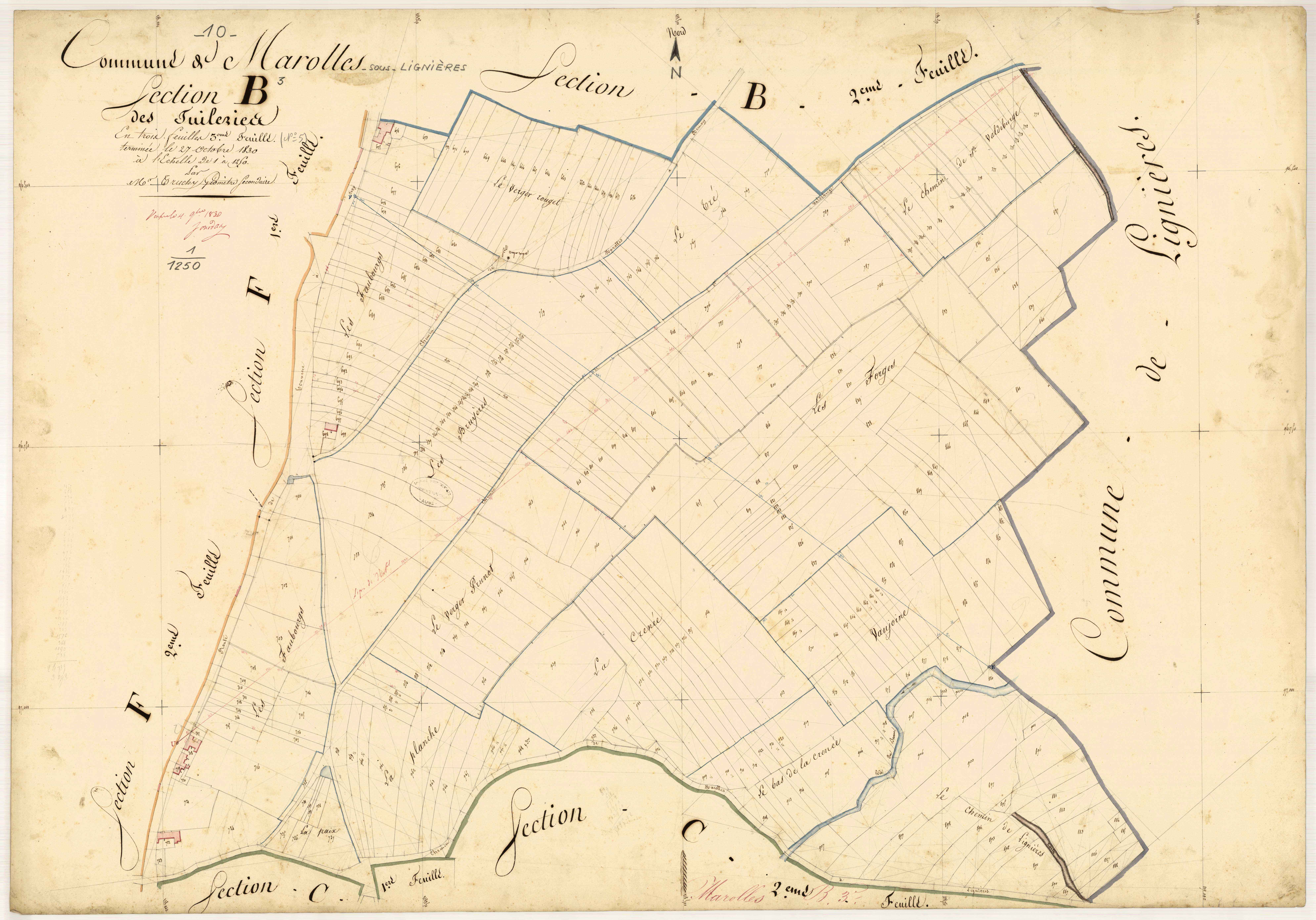 Marolles-sous-Lignières, section B dite des tuilleries, feuille n° 3