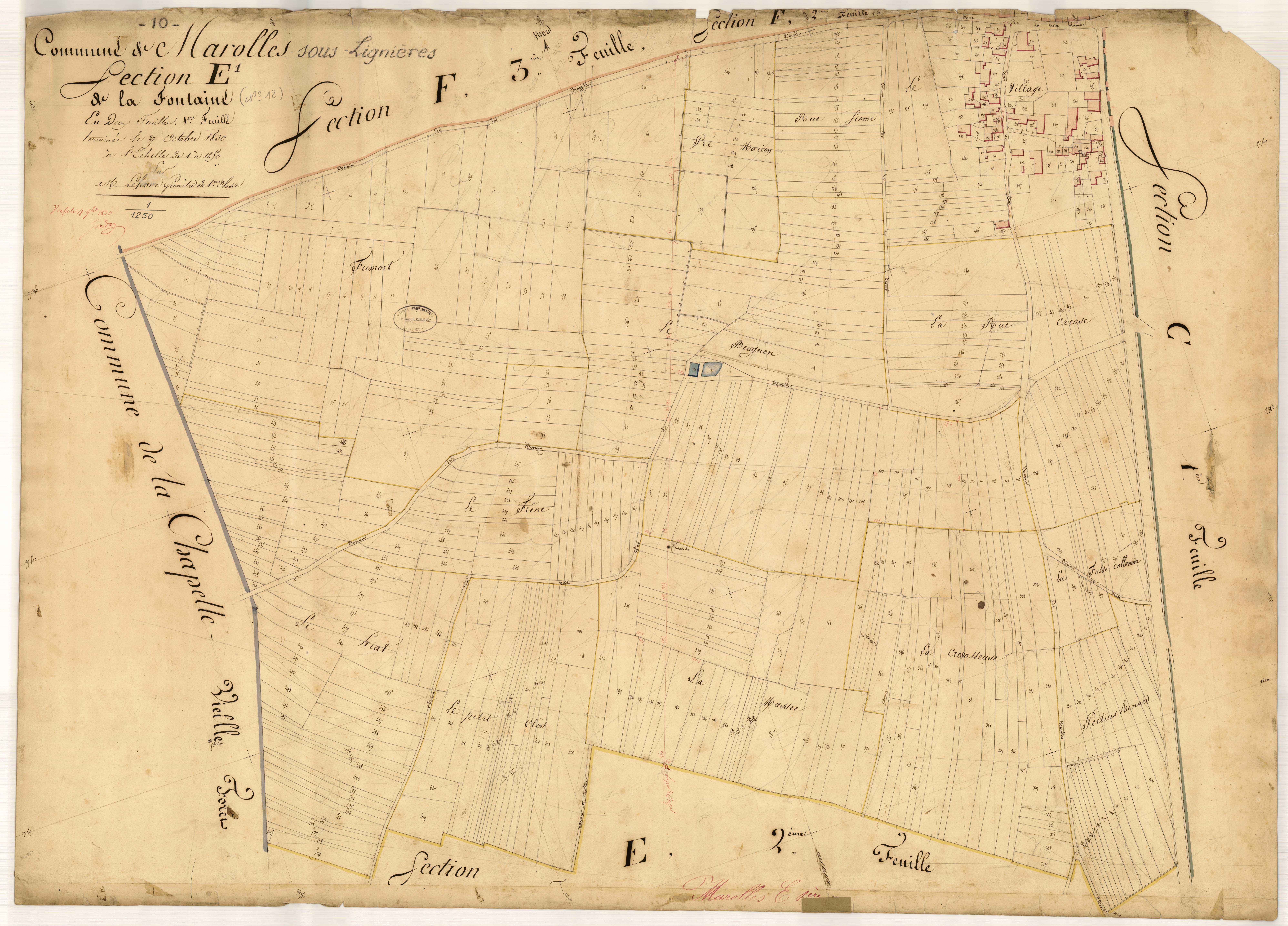 Marolles-sous-Lignières, section E dite la Fontaine, feuille n° 1