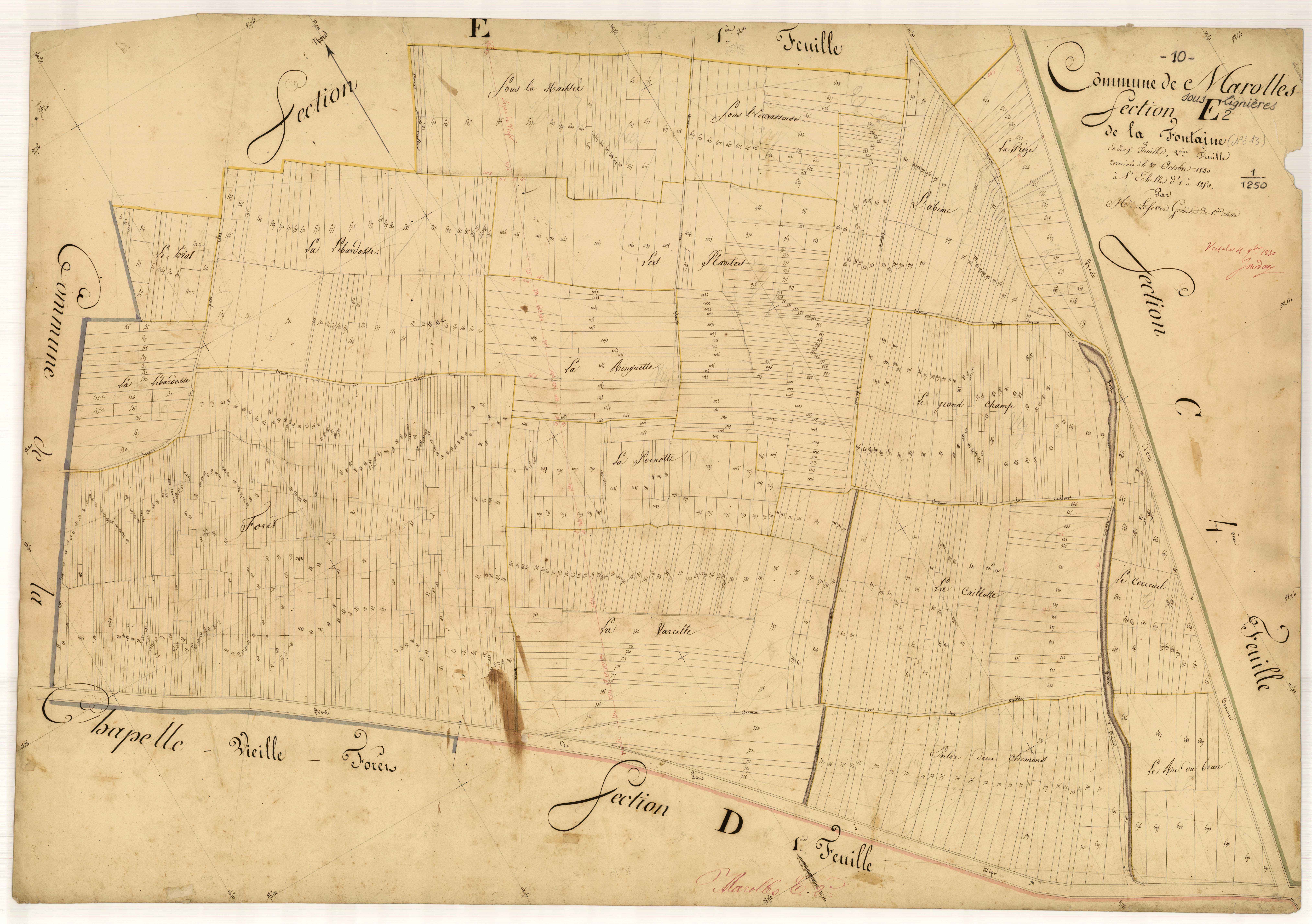 Marolles-sous-Lignières, section E dite la Fontaine, feuille n° 2